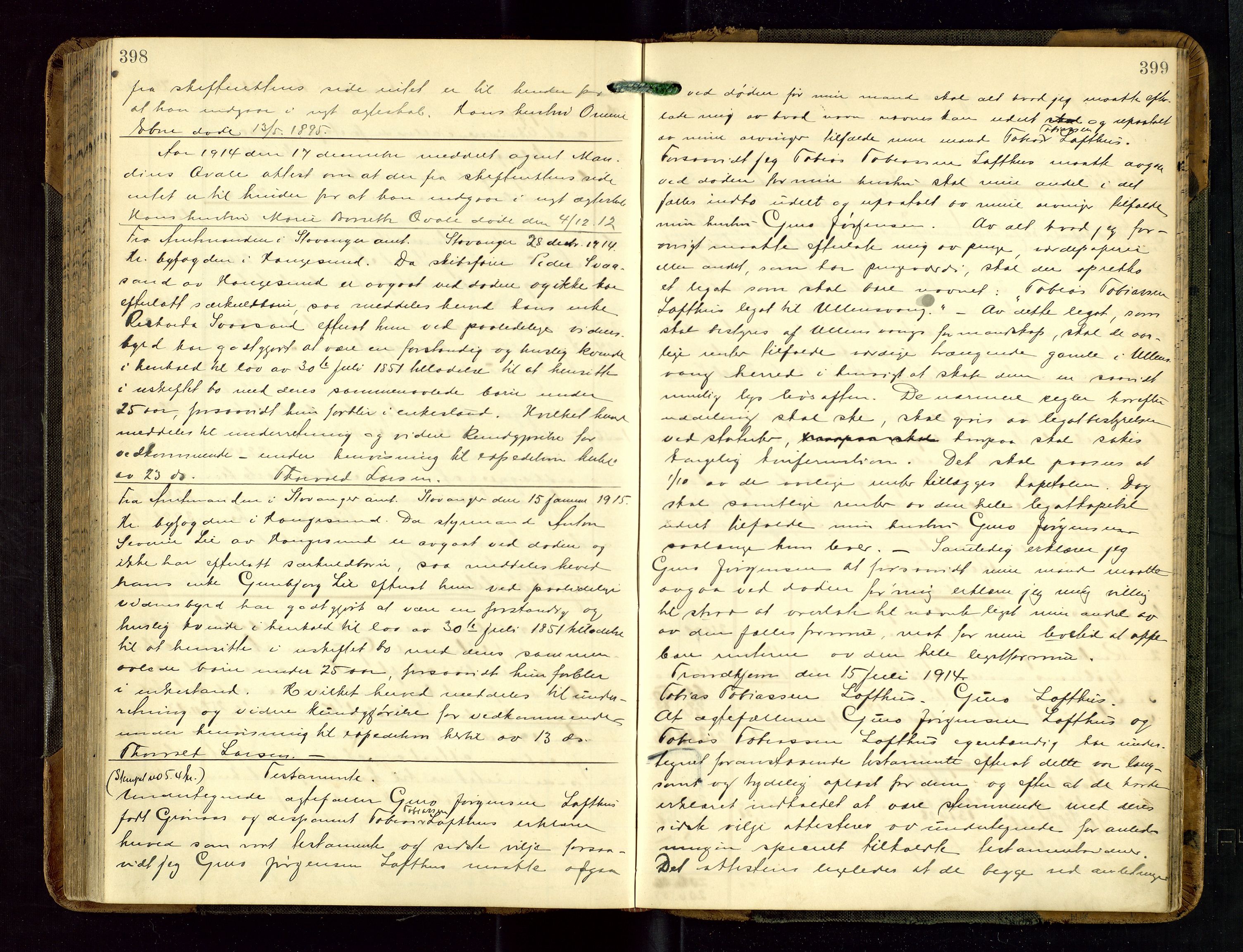 Haugesund tingrett, AV/SAST-A-101415/01/IV/IVD/L0002: Skifteutlodningsprotokoll, med register, 1904-1915, p. 398-399