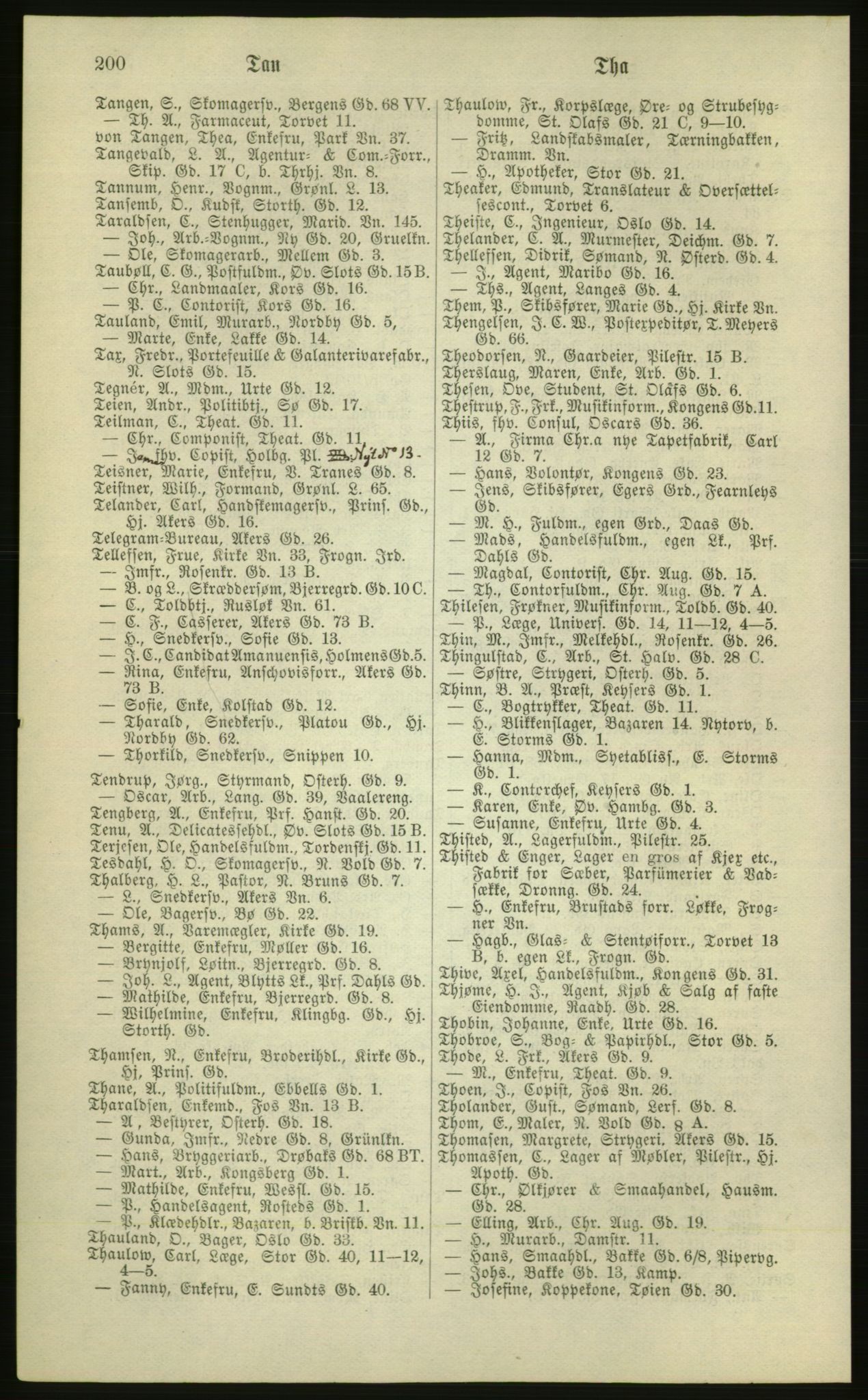 Kristiania/Oslo adressebok, PUBL/-, 1881, p. 200