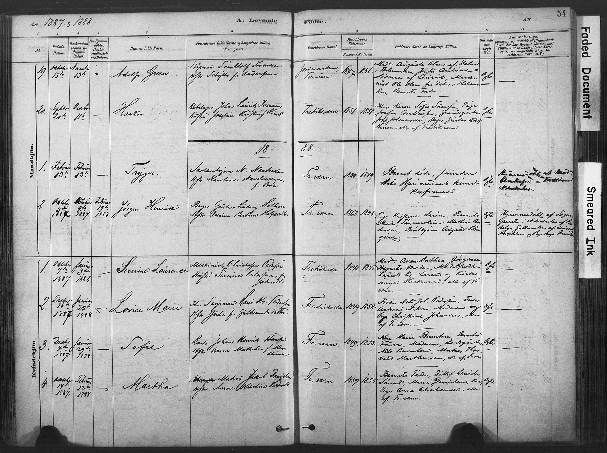 Stavern kirkebøker, AV/SAKO-A-318/F/Fa/L0008: Parish register (official) no. 8, 1878-1905, p. 54