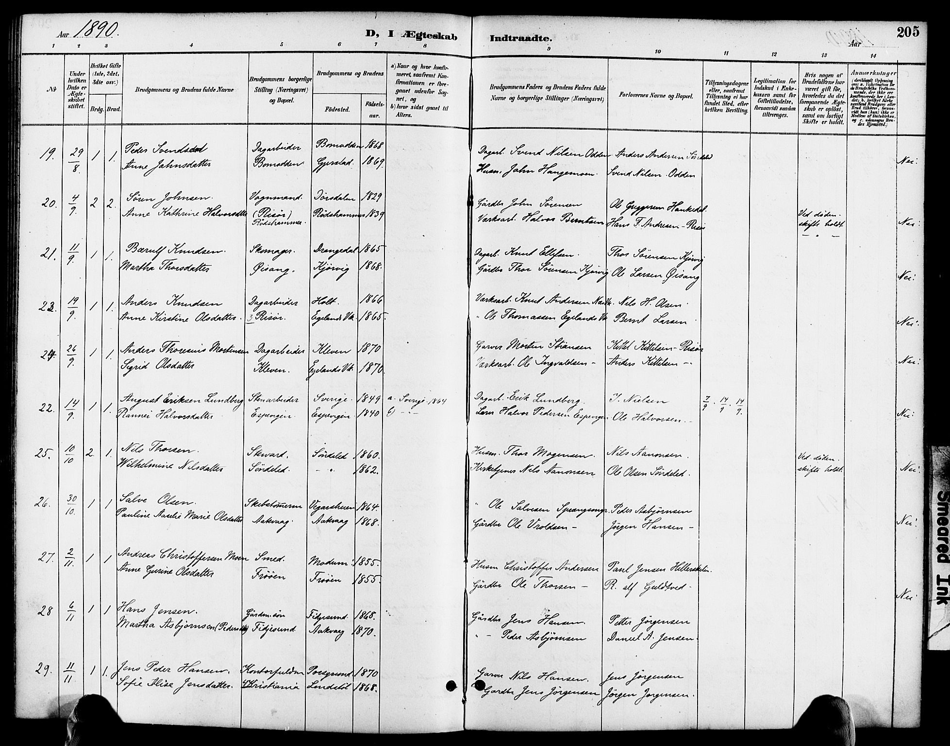 Søndeled sokneprestkontor, AV/SAK-1111-0038/F/Fa/L0005: Parish register (official) no. A 5, 1889-1899, p. 205