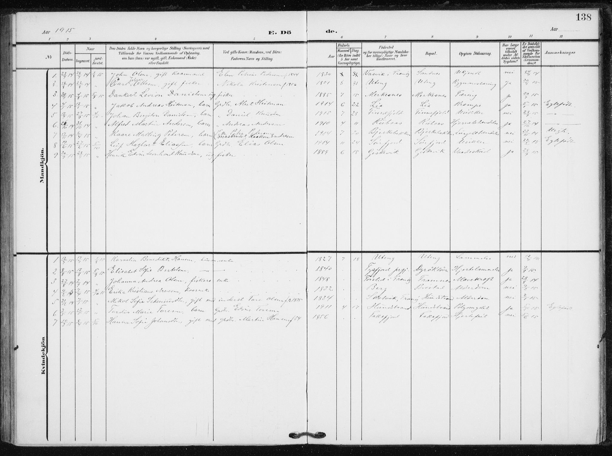 Tranøy sokneprestkontor, SATØ/S-1313/I/Ia/Iaa/L0013kirke: Parish register (official) no. 13, 1905-1922, p. 138