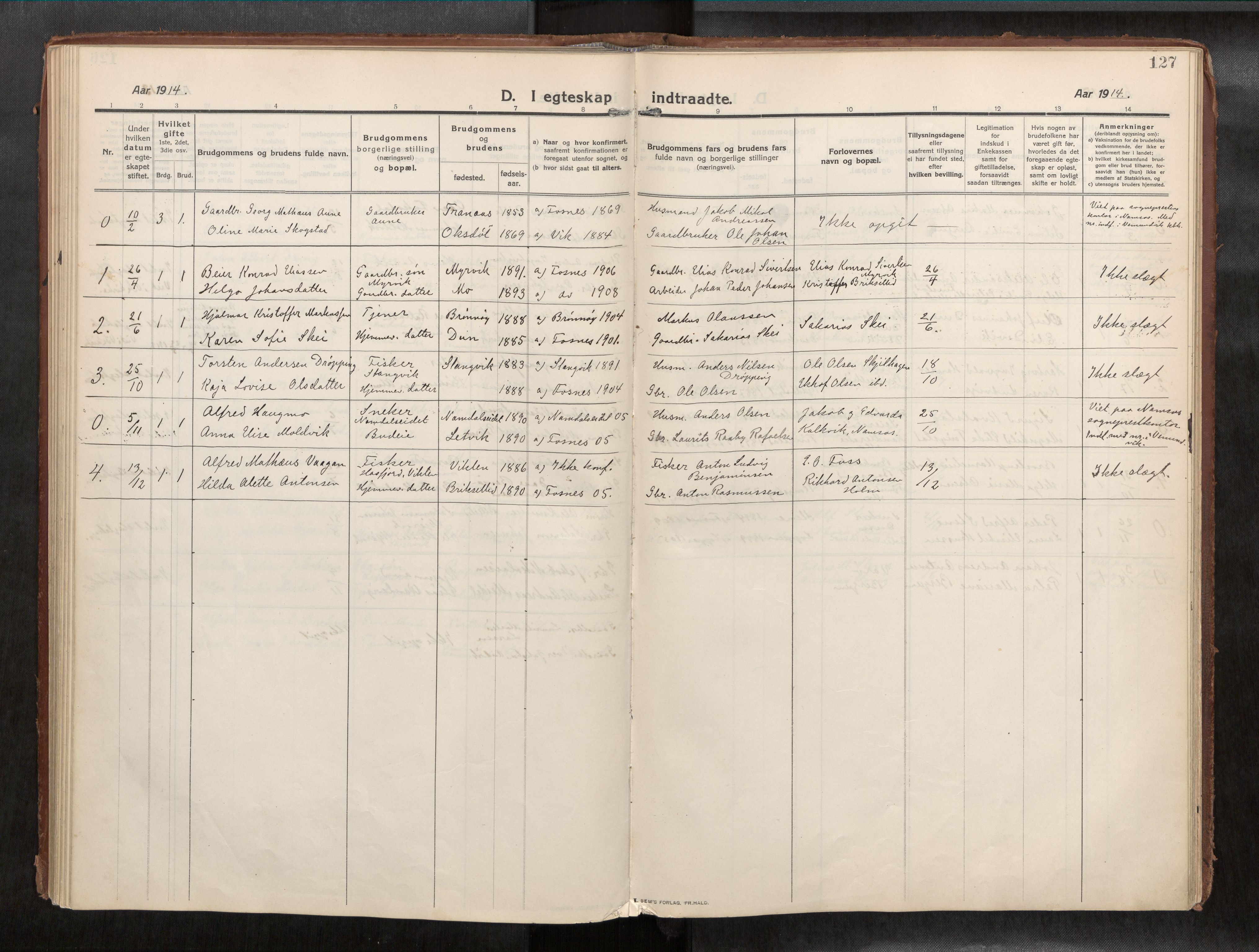 Ministerialprotokoller, klokkerbøker og fødselsregistre - Nord-Trøndelag, SAT/A-1458/773/L0624a: Parish register (official) no. 773A16, 1910-1936, p. 127