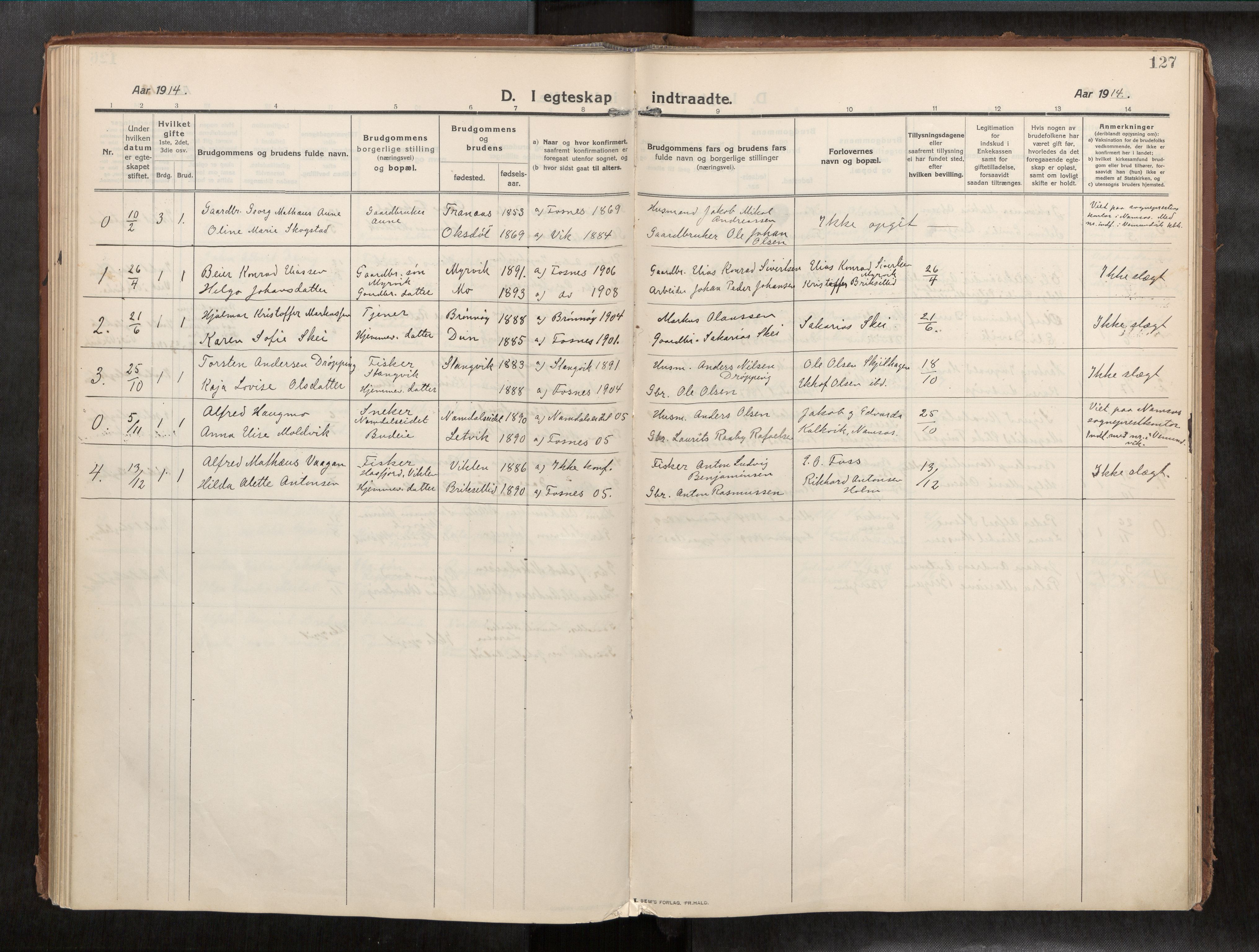 Ministerialprotokoller, klokkerbøker og fødselsregistre - Nord-Trøndelag, AV/SAT-A-1458/773/L0624a: Parish register (official) no. 773A16, 1910-1936, p. 127