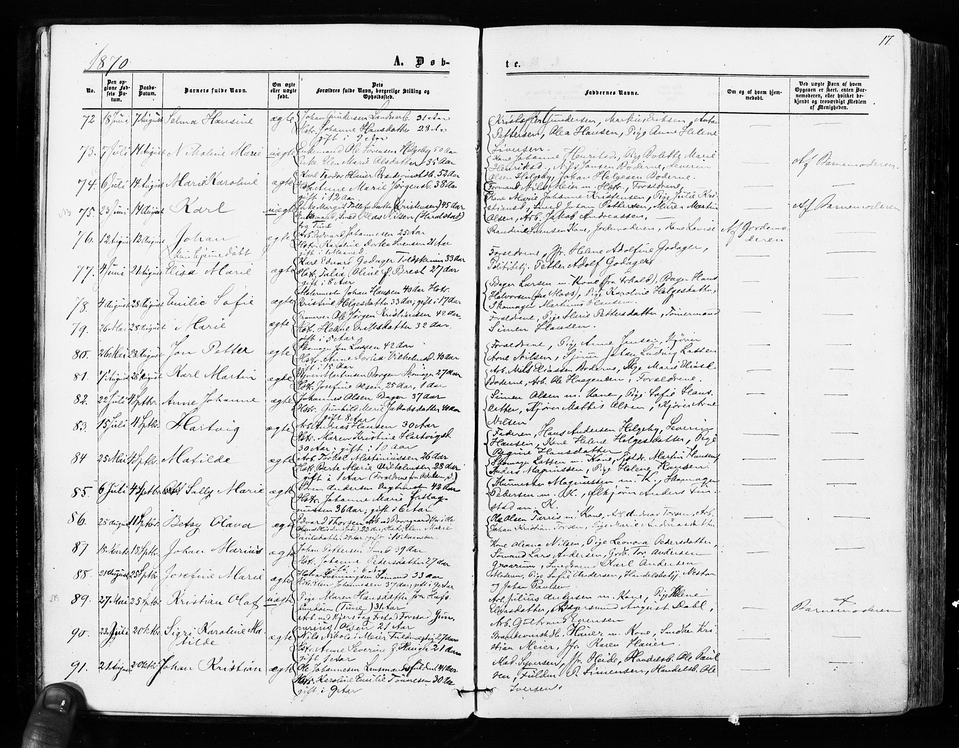 Sarpsborg prestekontor Kirkebøker, AV/SAO-A-2006/F/Fa/L0002: Parish register (official) no. 2, 1869-1877, p. 17