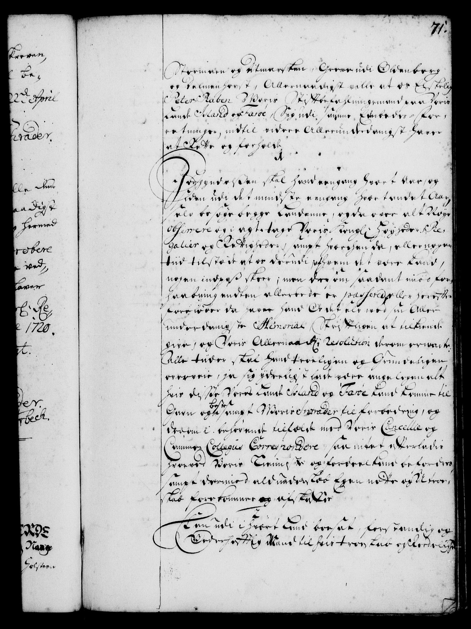 Rentekammeret, Kammerkanselliet, RA/EA-3111/G/Gg/Ggi/L0001: Norsk instruksjonsprotokoll med register (merket RK 53.34), 1720-1729, p. 71