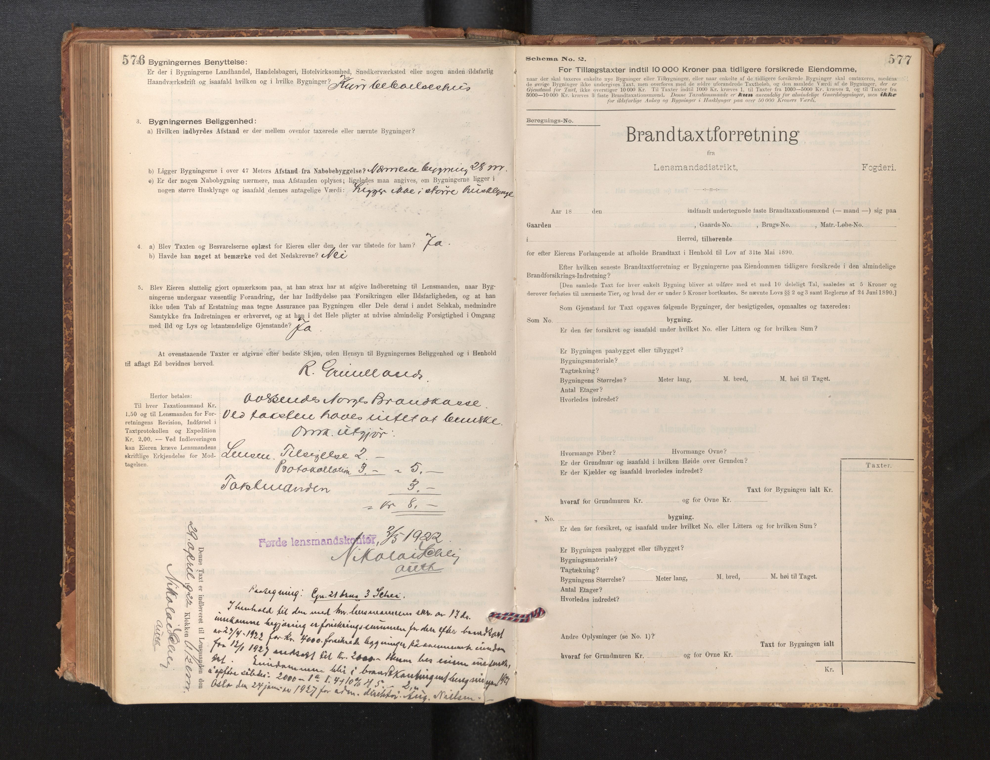 Lensmannen i Førde, SAB/A-27401/0012/L0008: Branntakstprotokoll, skjematakst, 1895-1922, p. 576-577