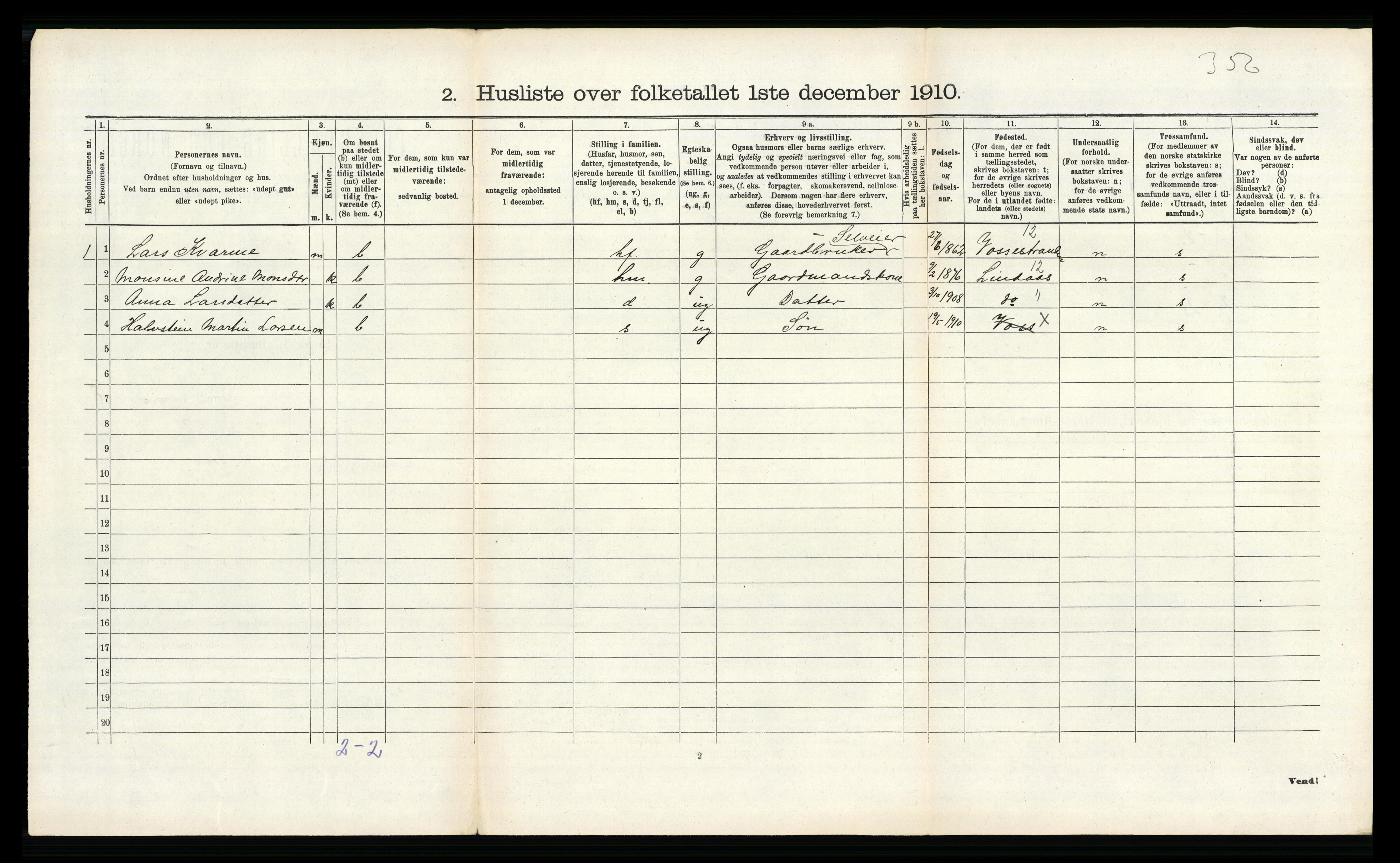 RA, 1910 census for Voss, 1910, p. 2247