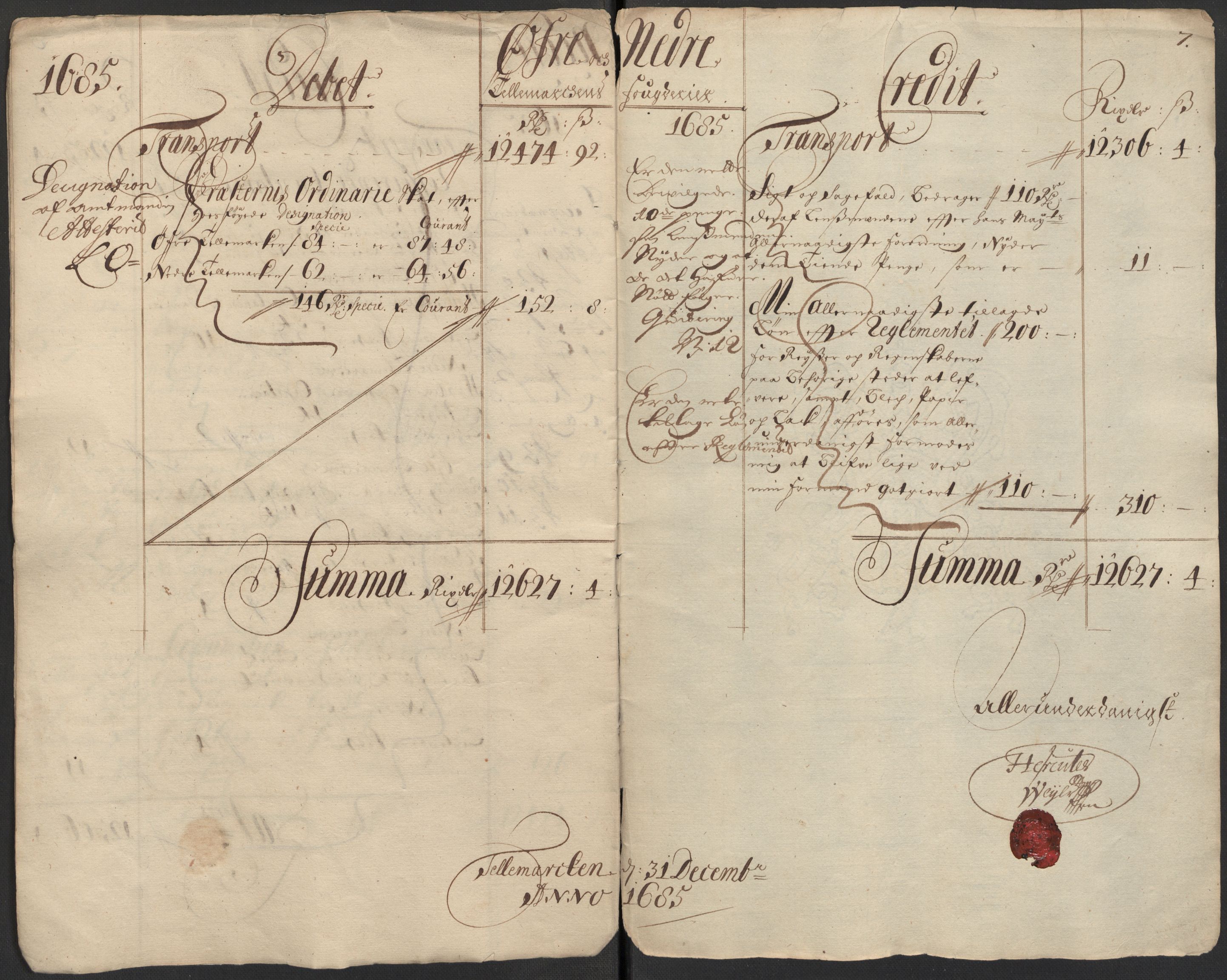 Rentekammeret inntil 1814, Reviderte regnskaper, Fogderegnskap, RA/EA-4092/R35/L2082: Fogderegnskap Øvre og Nedre Telemark, 1685, p. 8
