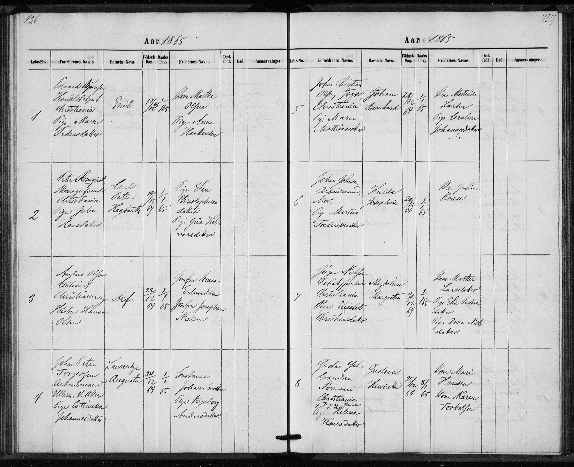 Rikshospitalet prestekontor Kirkebøker, AV/SAO-A-10309b/K/L0002/0002: Baptism register no. 2.2, 1860-1868, p. 156-157