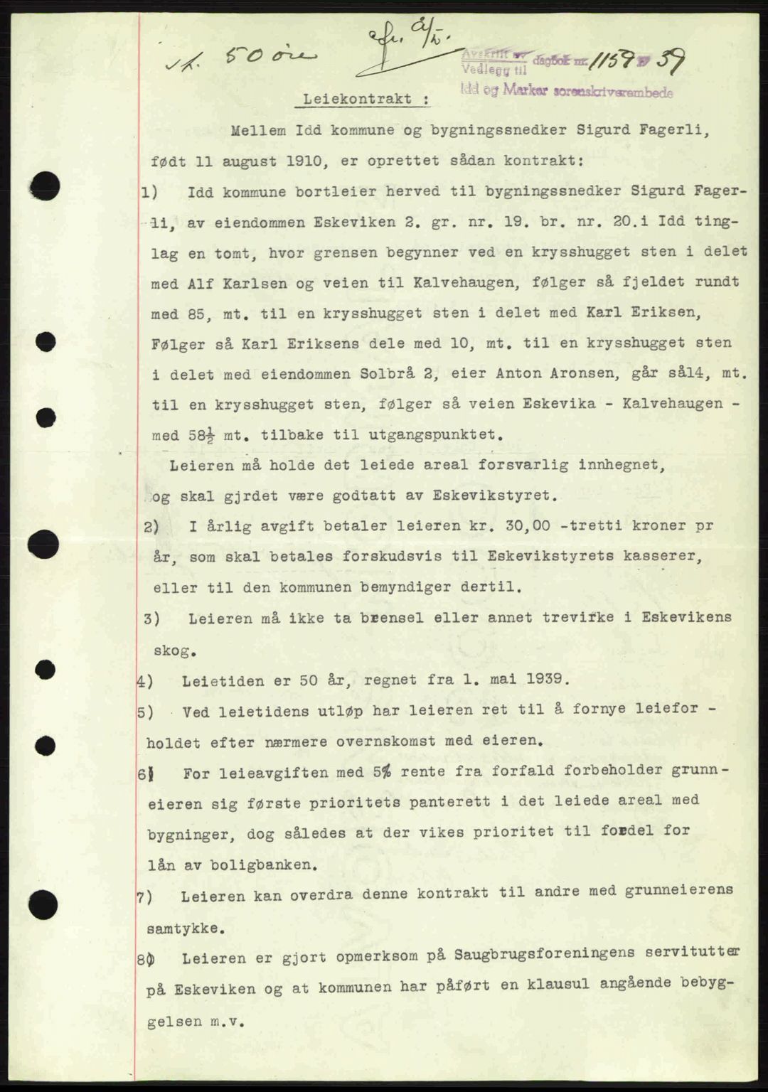 Idd og Marker sorenskriveri, AV/SAO-A-10283/G/Gb/Gbb/L0003: Mortgage book no. A3, 1938-1939, Diary no: : 1159/1939