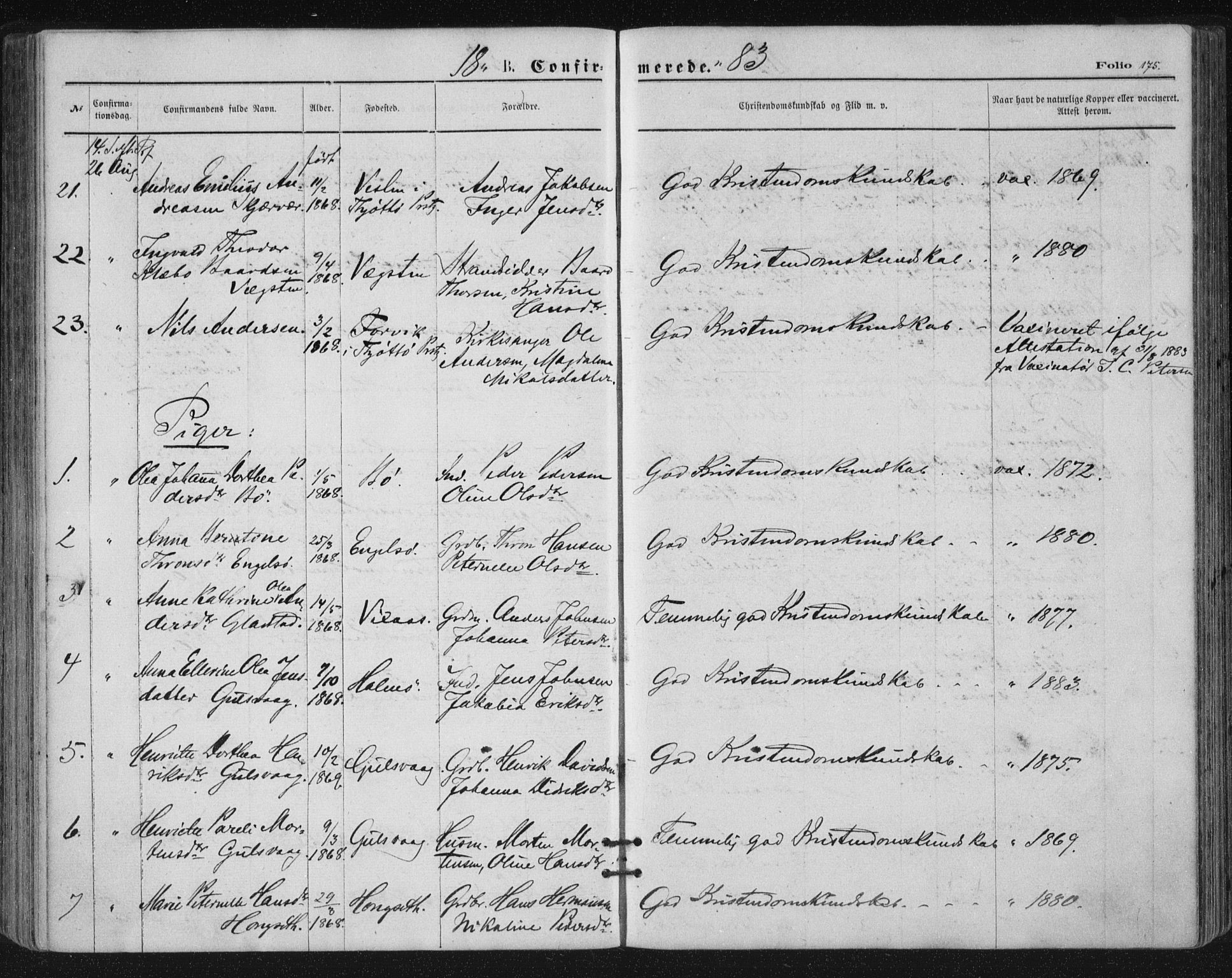 Ministerialprotokoller, klokkerbøker og fødselsregistre - Nordland, AV/SAT-A-1459/816/L0241: Parish register (official) no. 816A07, 1870-1885, p. 175