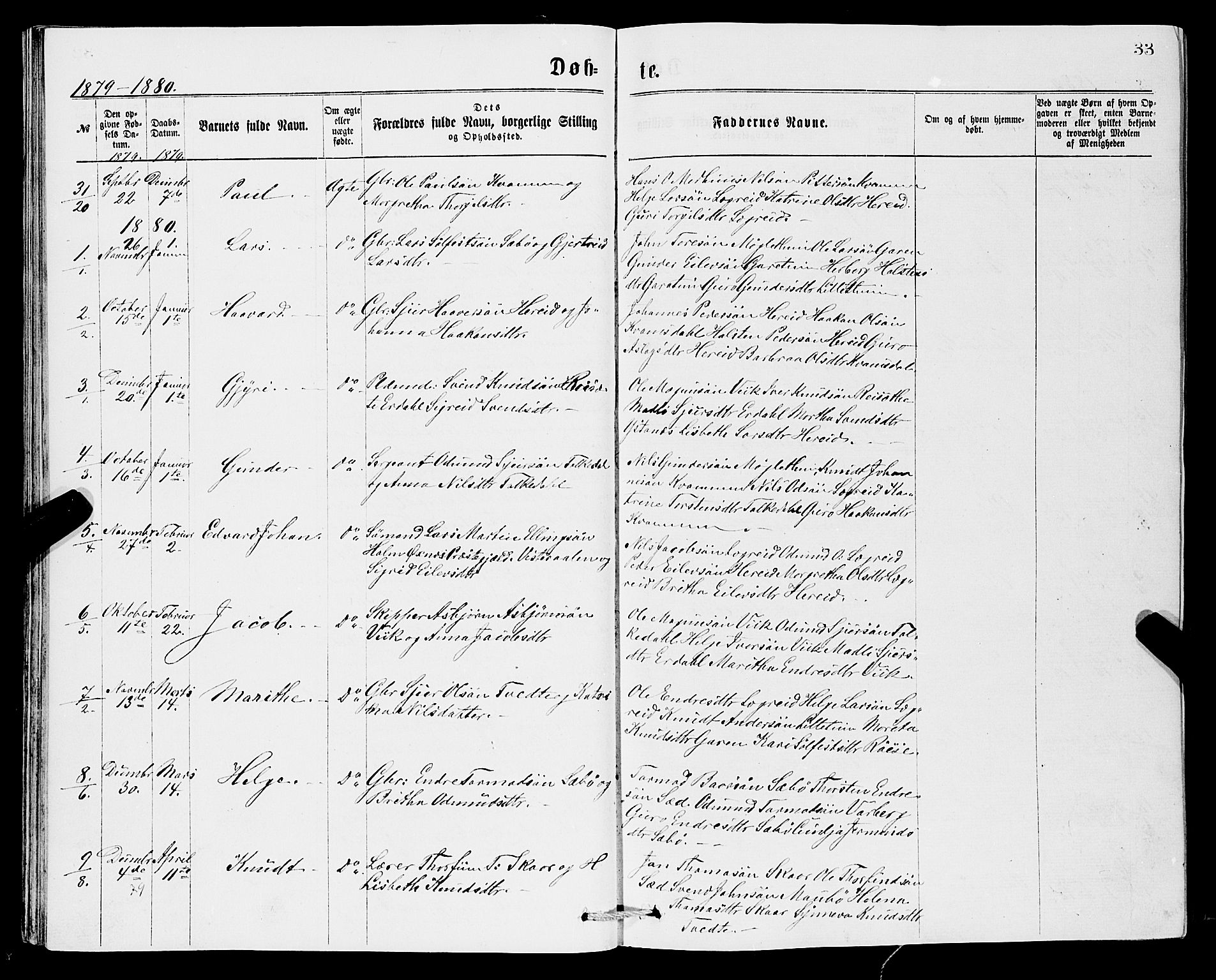 Ullensvang sokneprestembete, SAB/A-78701/H/Hab: Parish register (copy) no. C 2, 1871-1899, p. 33