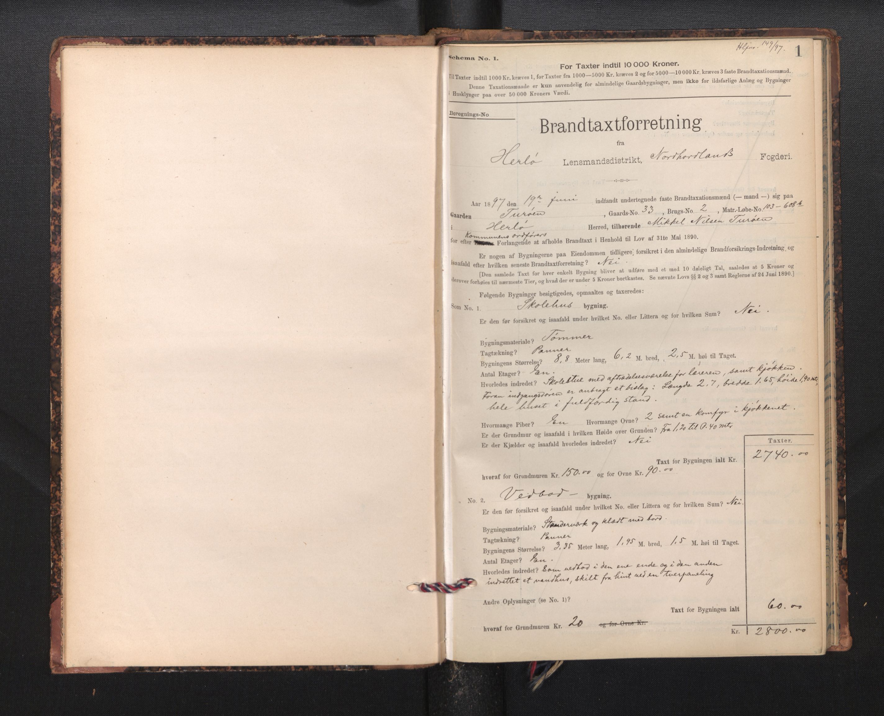 Lensmannen i Herdla, SAB/A-32901/0012/L0003:  Branntakstprotokoll skjematakst, 1897-1916, p. 1