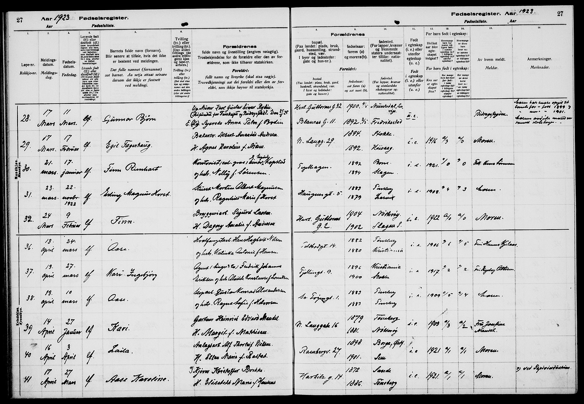 Tønsberg kirkebøker, AV/SAKO-A-330/J/Ja/L0002: Birth register no. 2, 1922-1928, p. 27