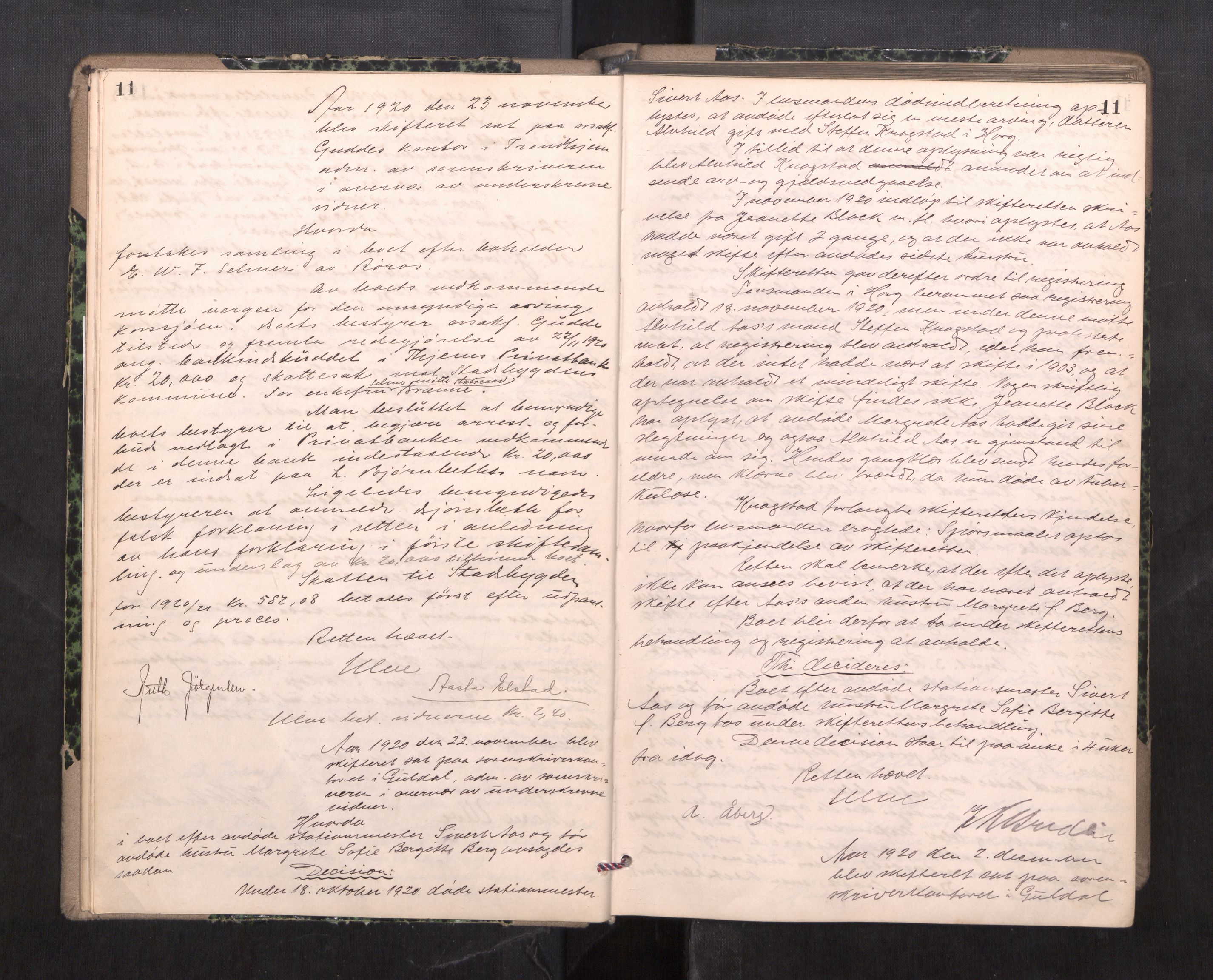 Gauldal sorenskriveri, AV/SAT-A-0014/1/3/3B/L0009: Skiftebehandlingsprotokoll, 1920-1926, p. 11