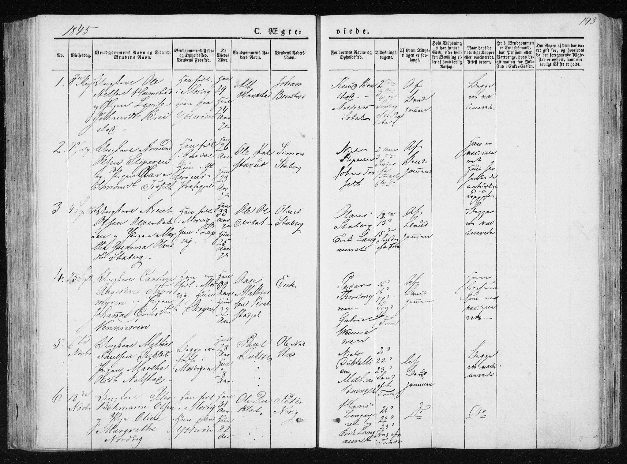 Ministerialprotokoller, klokkerbøker og fødselsregistre - Nord-Trøndelag, SAT/A-1458/733/L0323: Parish register (official) no. 733A02, 1843-1870, p. 143