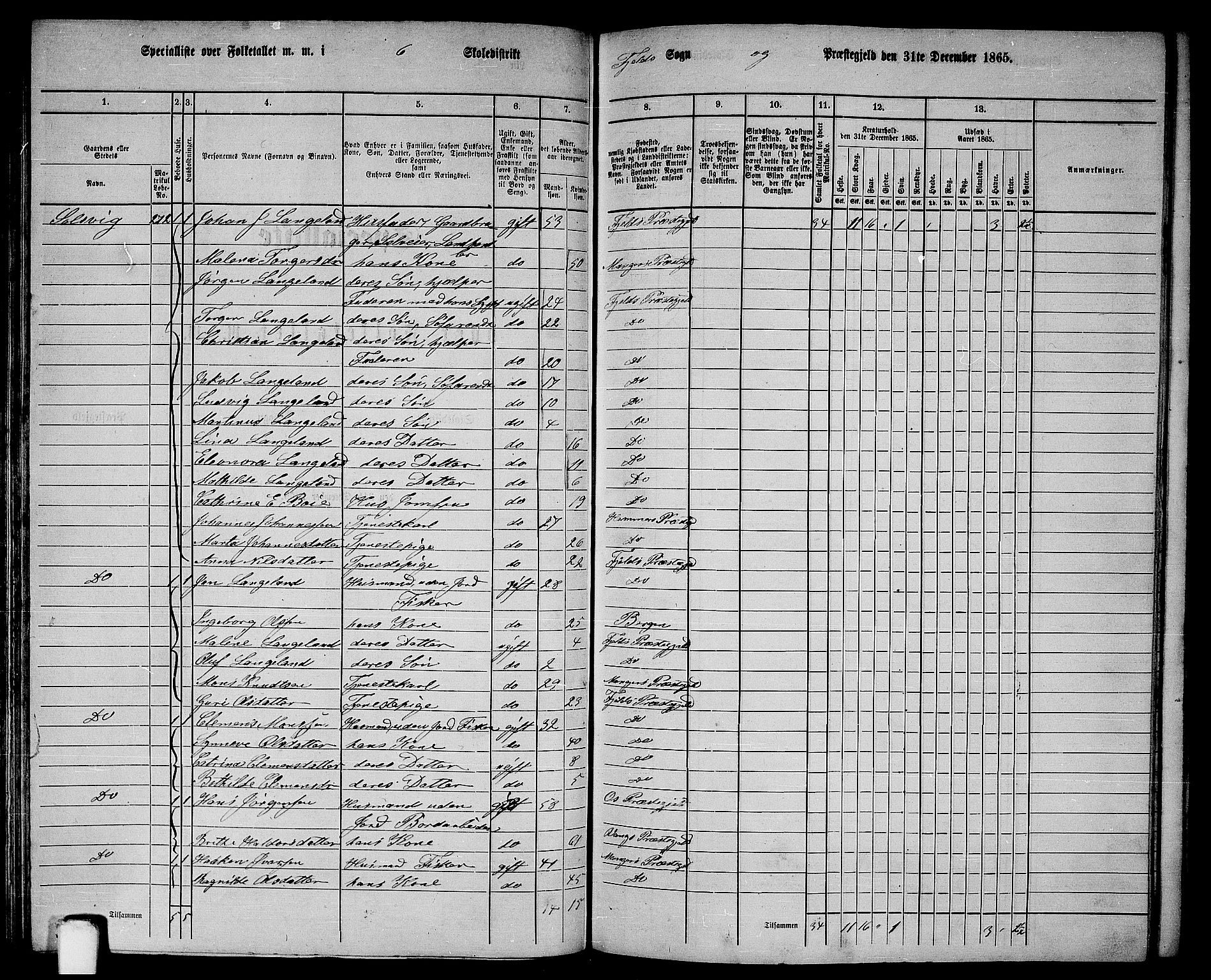RA, 1865 census for Fjell, 1865, p. 111