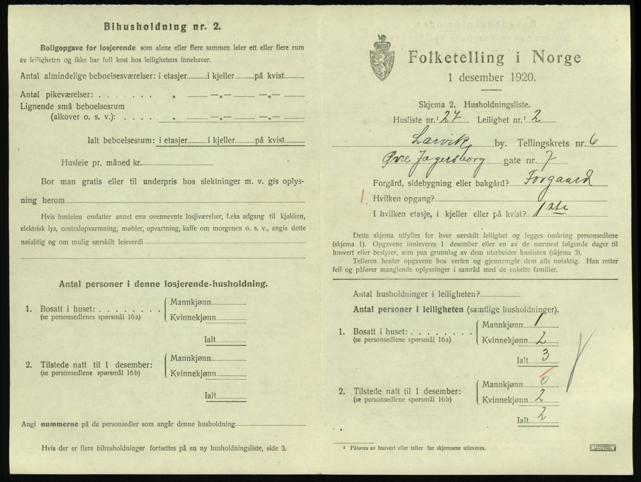 SAKO, 1920 census for Larvik, 1920, p. 5492