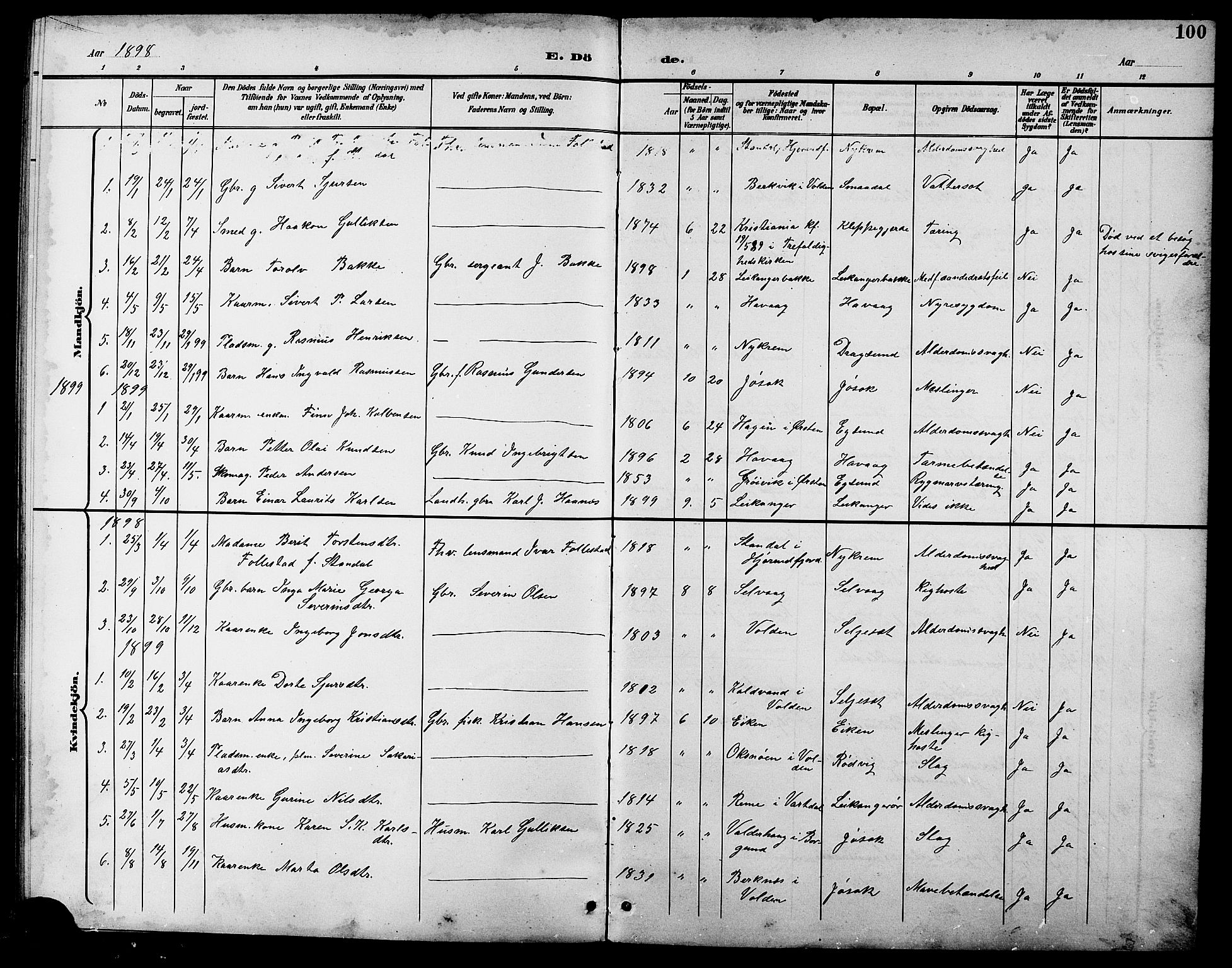 Ministerialprotokoller, klokkerbøker og fødselsregistre - Møre og Romsdal, AV/SAT-A-1454/508/L0098: Parish register (copy) no. 508C02, 1898-1916, p. 100