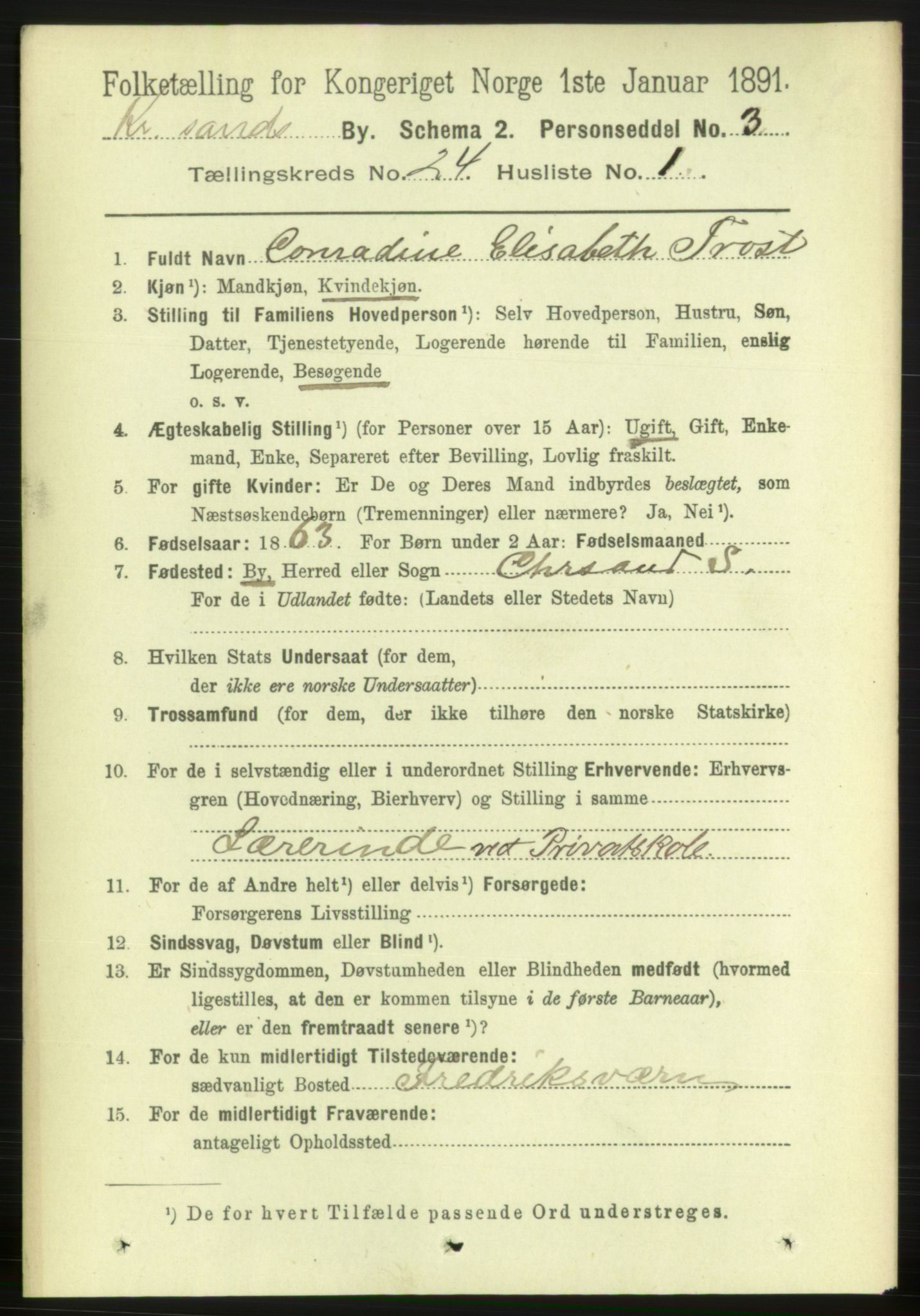 RA, 1891 census for 1001 Kristiansand, 1891, p. 8546