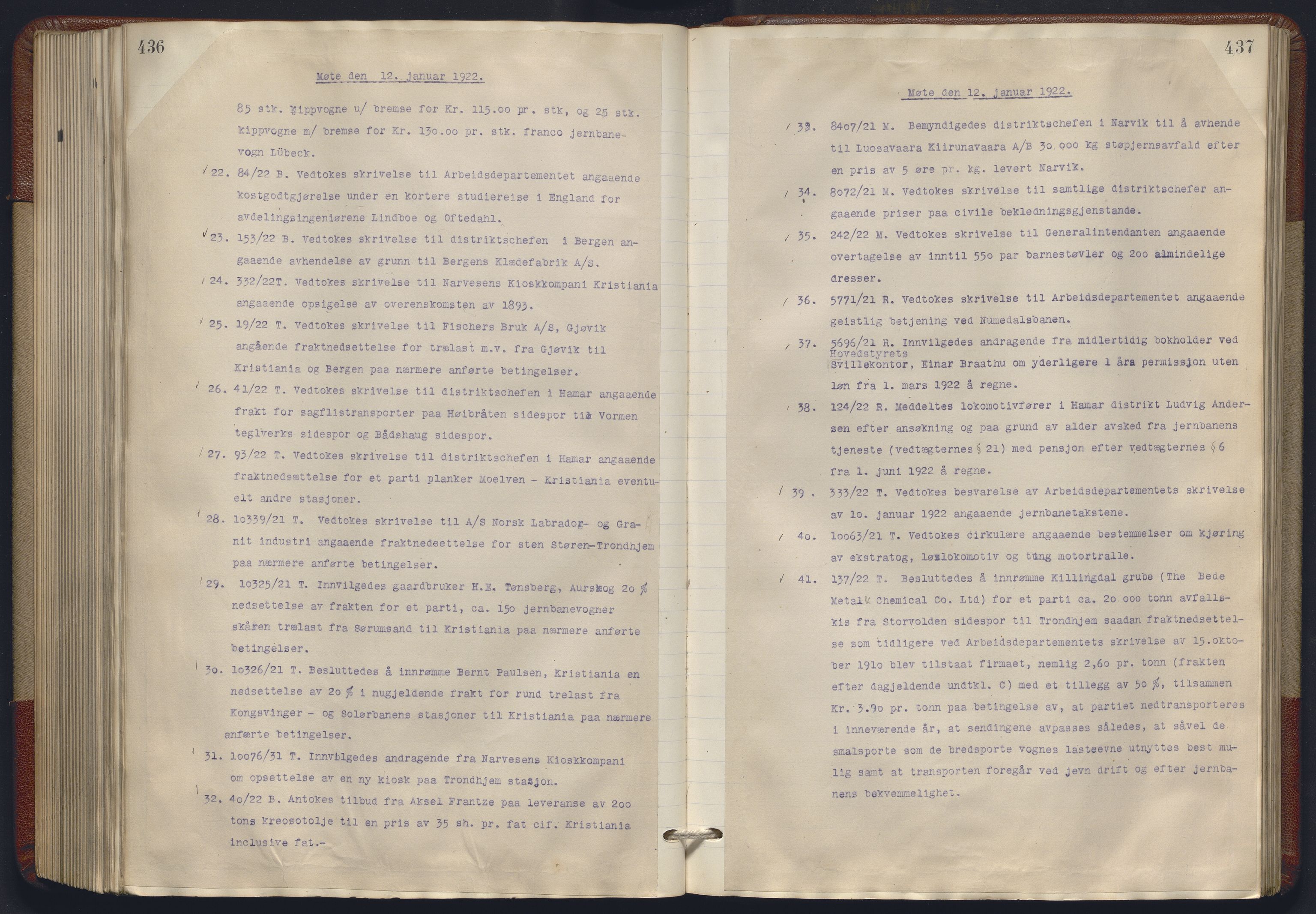 Norges statsbaner, Administrasjons- økonomi- og personalavdelingen, AV/RA-S-3412/A/Aa/L0018: Forhandlingsprotokoll, 1920-1922, p. 436-437