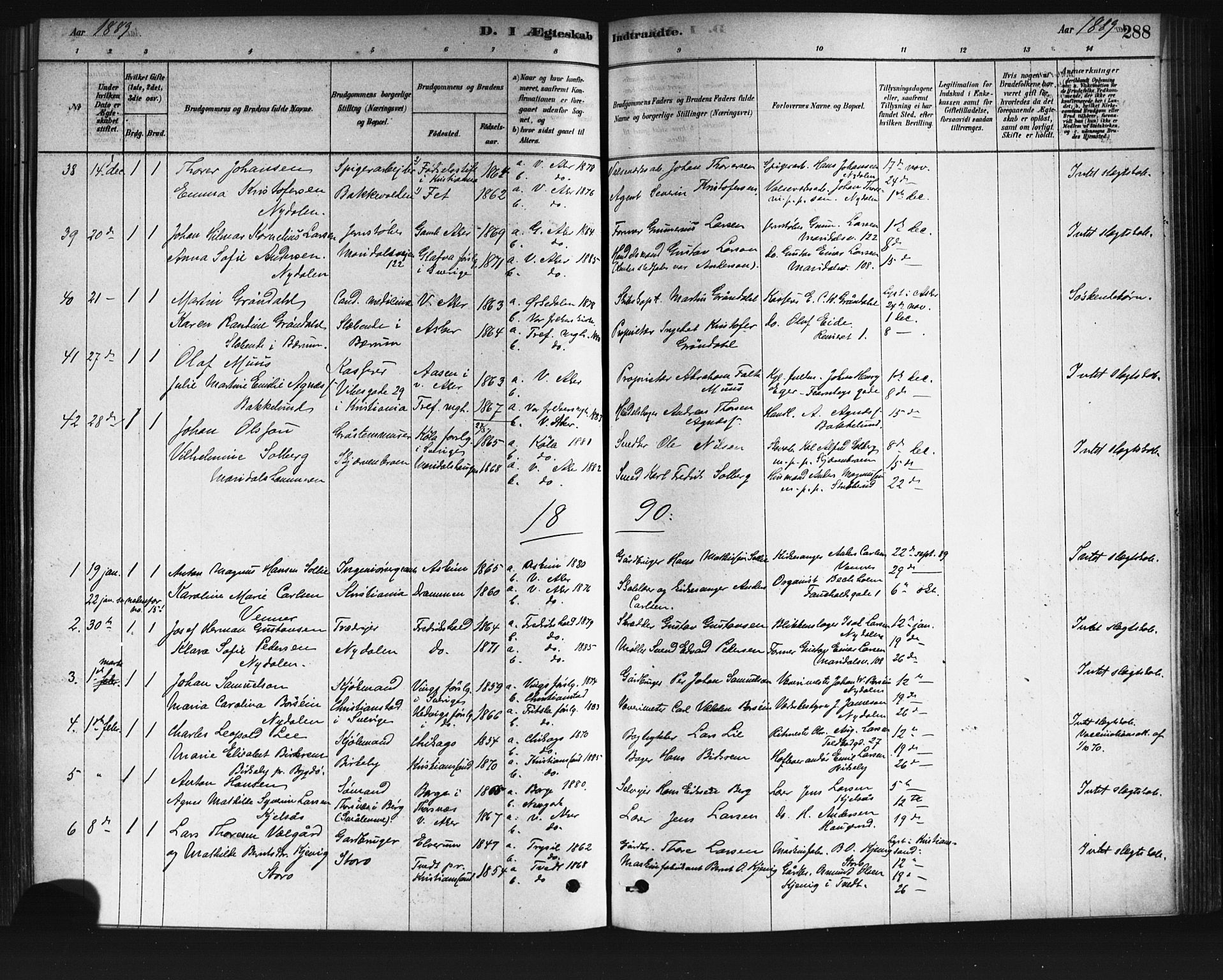 Vestre Aker prestekontor Kirkebøker, SAO/A-10025/F/Fa/L0008: Parish register (official) no. 8, 1878-1903, p. 288