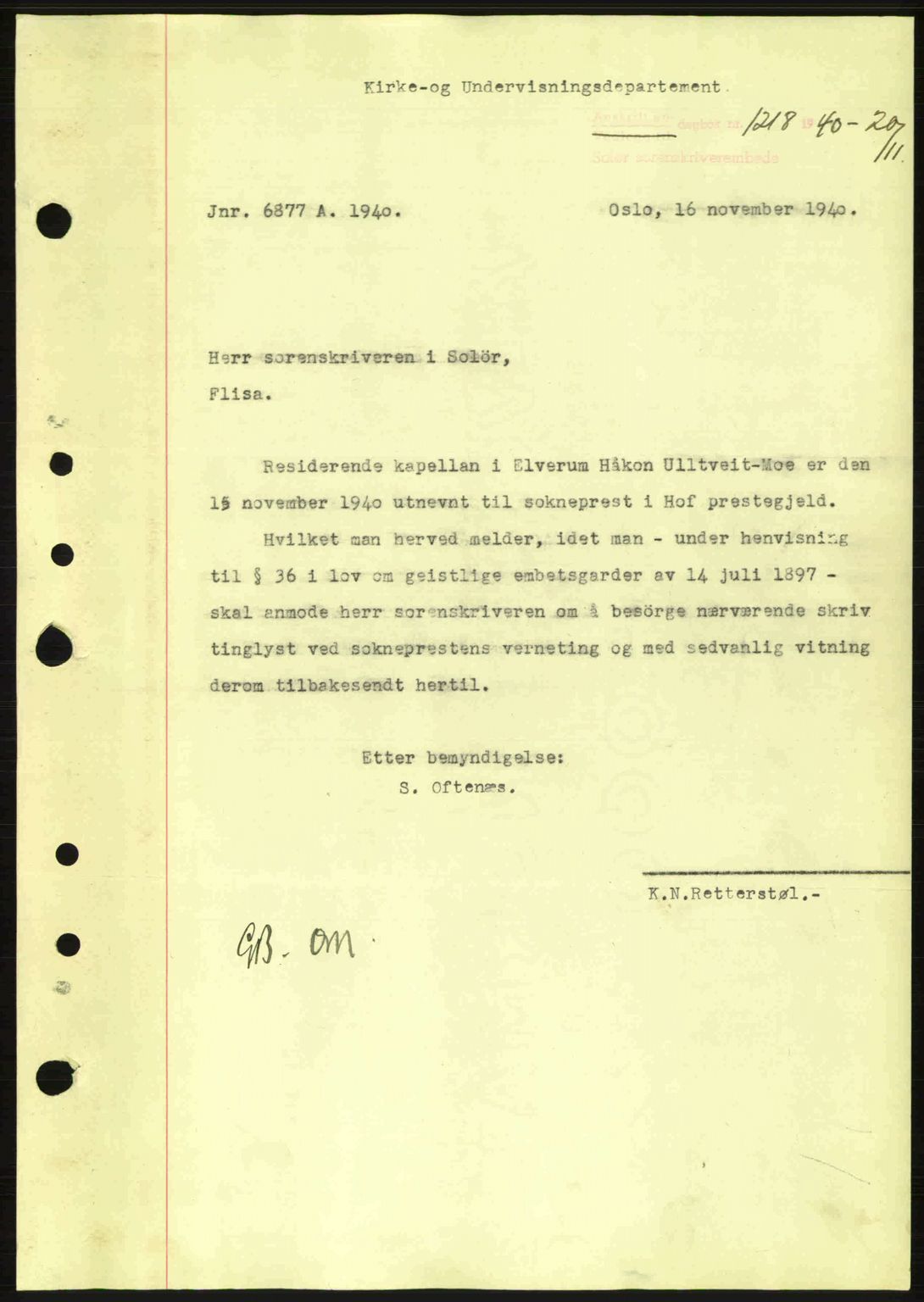 Solør tingrett, SAH/TING-008/H/Hb/Hbb/L0009: Mortgage book no. A9, 1940-1941, Diary no: : 1218/1940
