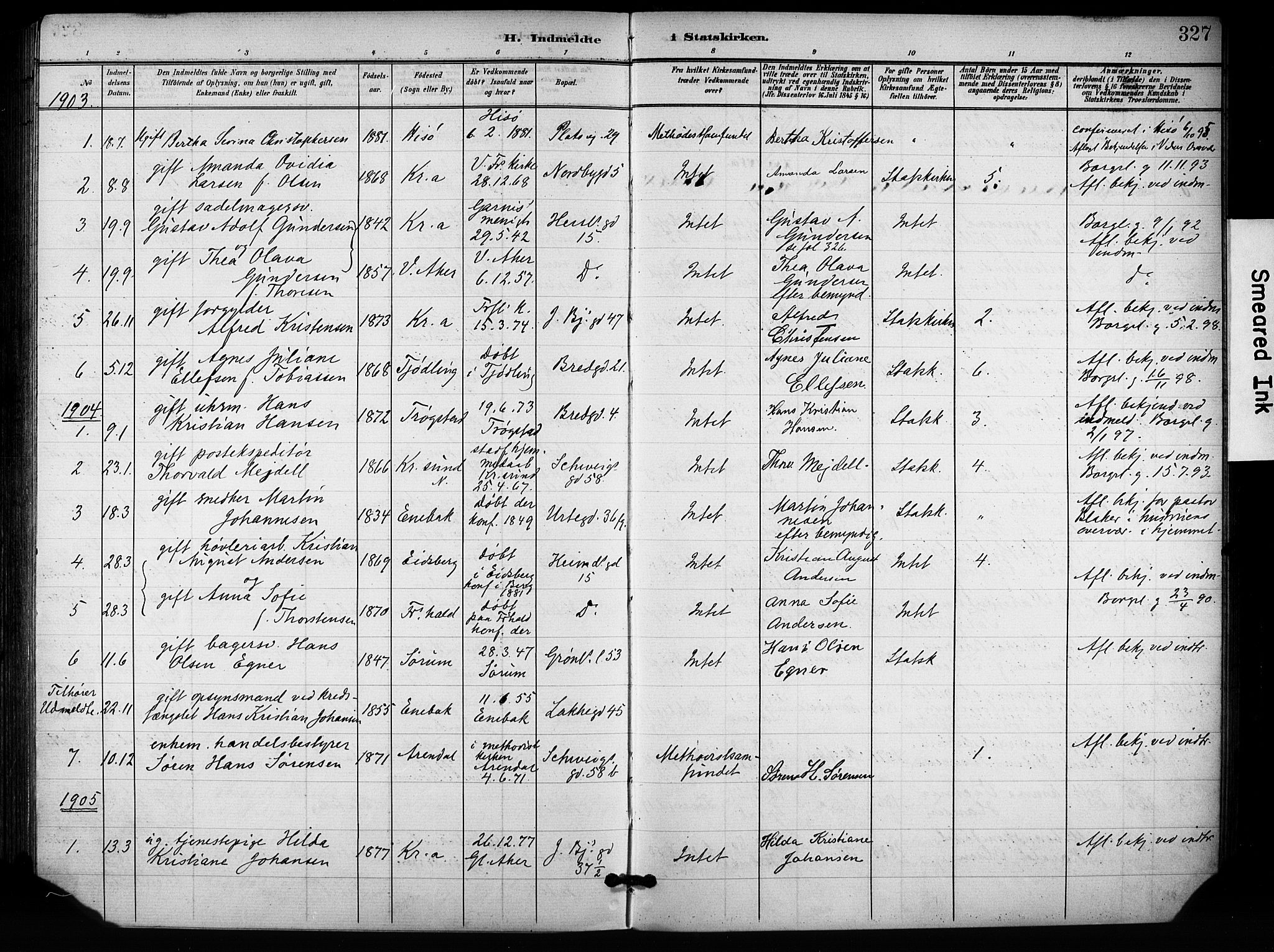 Grønland prestekontor Kirkebøker, SAO/A-10848/F/Fa/L0015: Parish register (official) no. 15, 1899-1919, p. 327