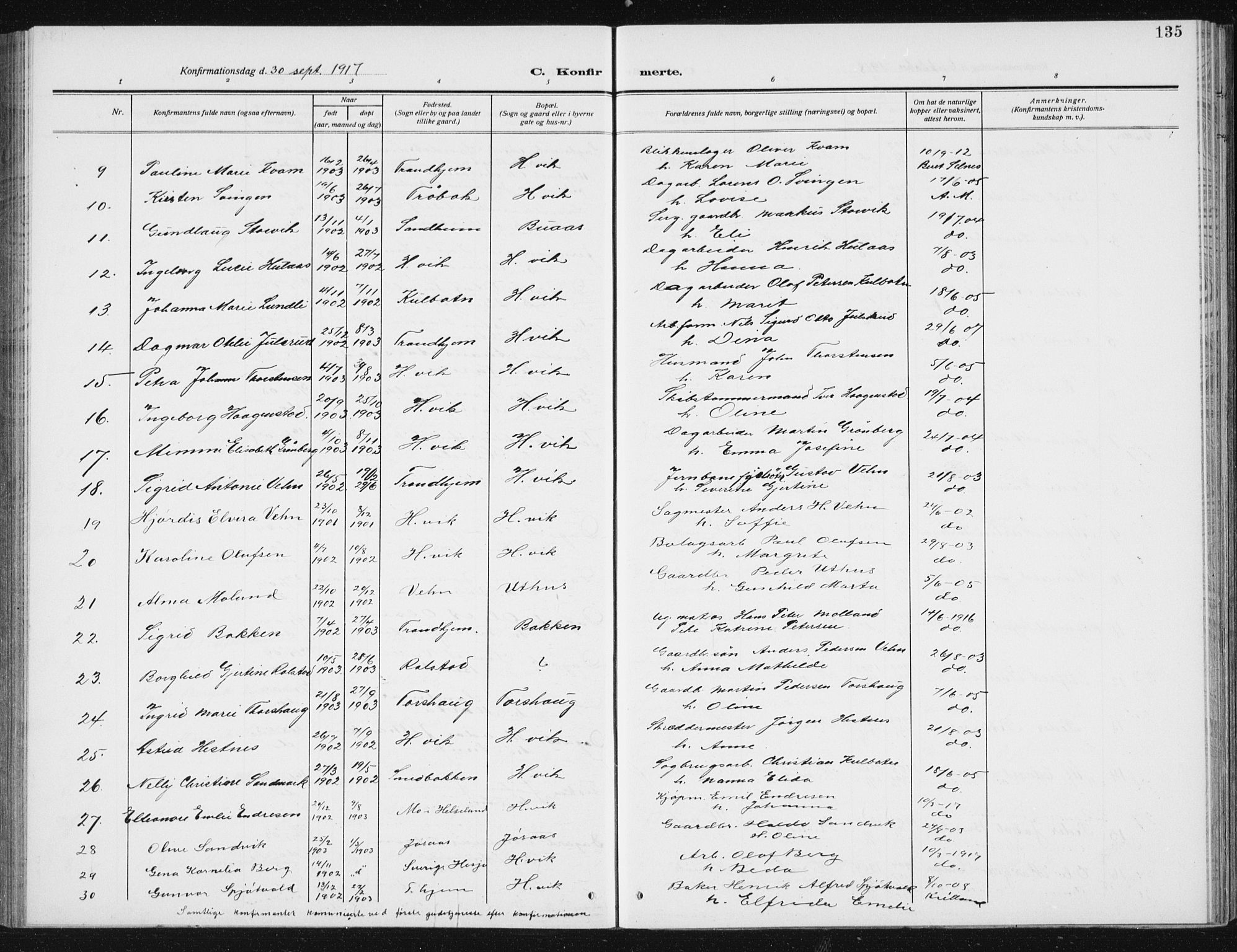 Ministerialprotokoller, klokkerbøker og fødselsregistre - Sør-Trøndelag, SAT/A-1456/617/L0431: Parish register (copy) no. 617C02, 1910-1936, p. 135