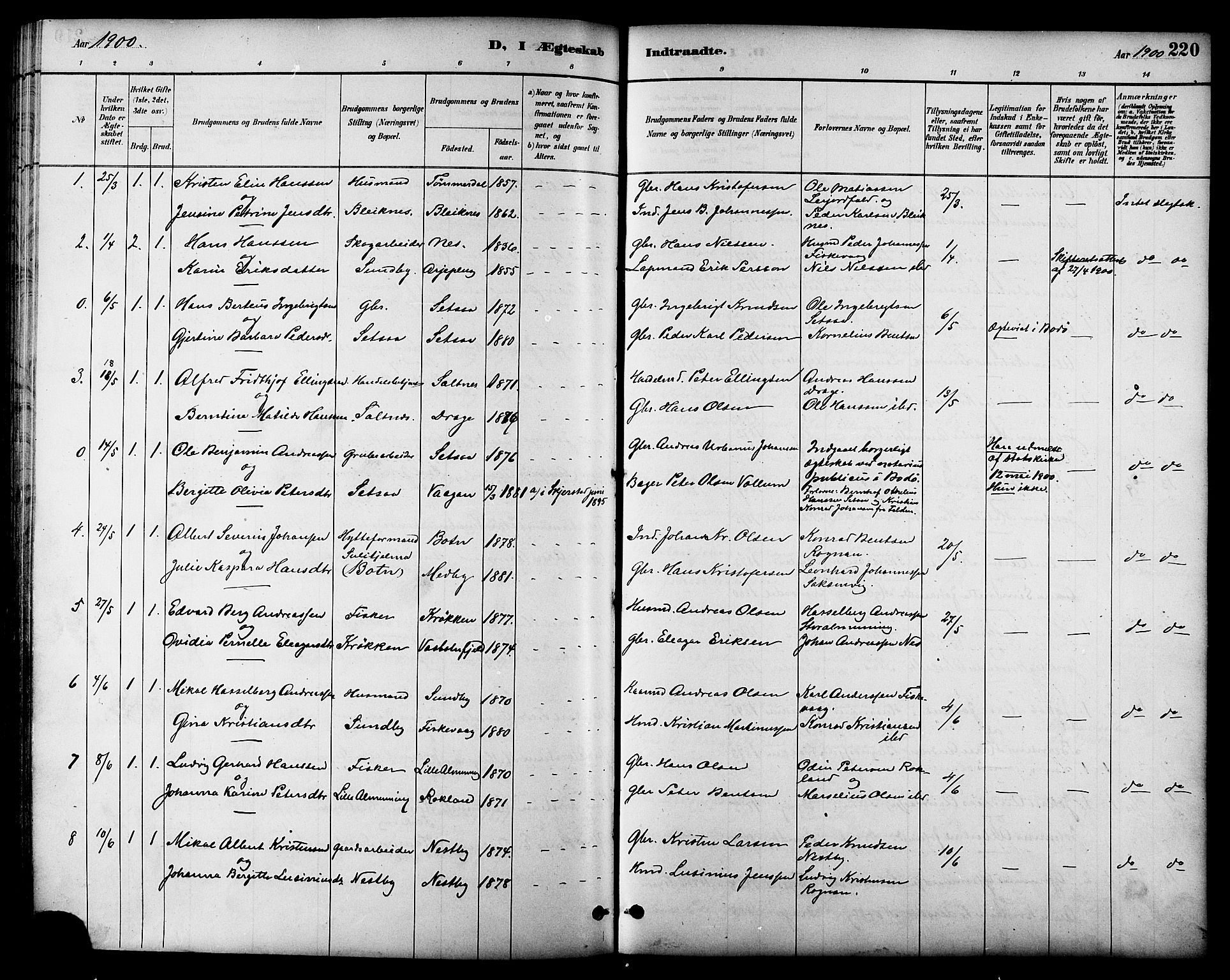 Ministerialprotokoller, klokkerbøker og fødselsregistre - Nordland, AV/SAT-A-1459/847/L0669: Parish register (official) no. 847A09, 1887-1901, p. 220