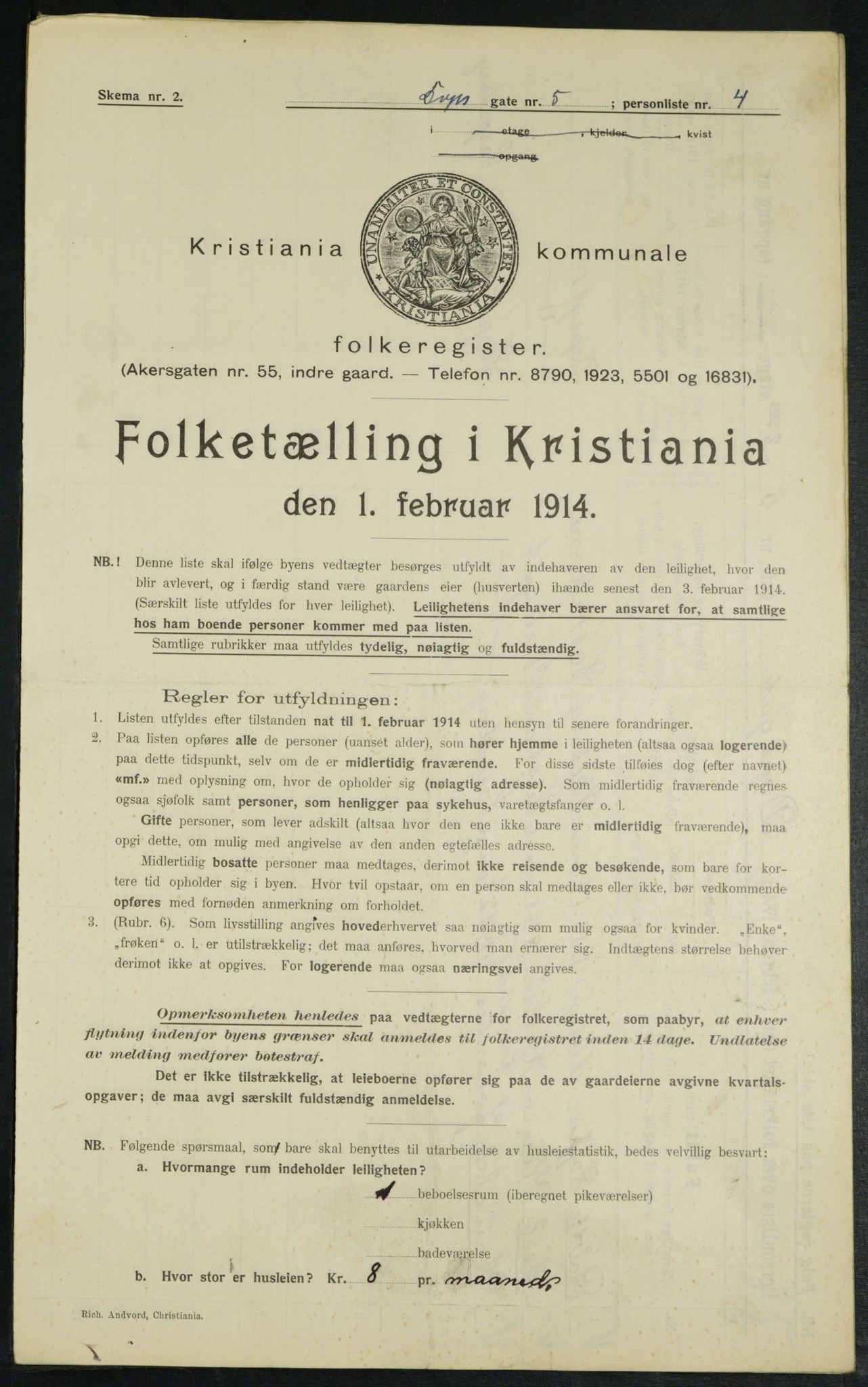 OBA, Municipal Census 1914 for Kristiania, 1914, p. 16052