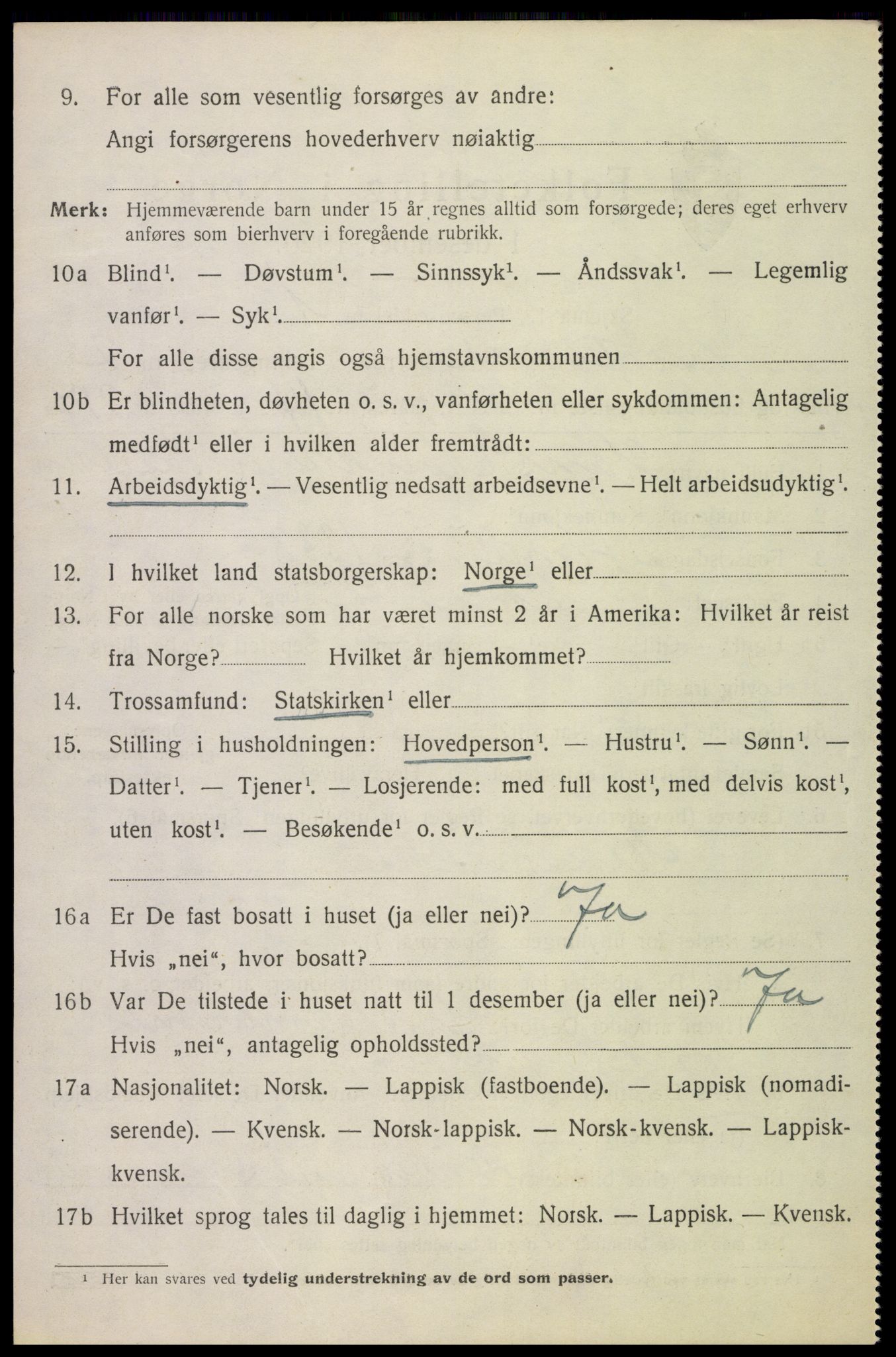 SAT, 1920 census for Sortland, 1920, p. 3561