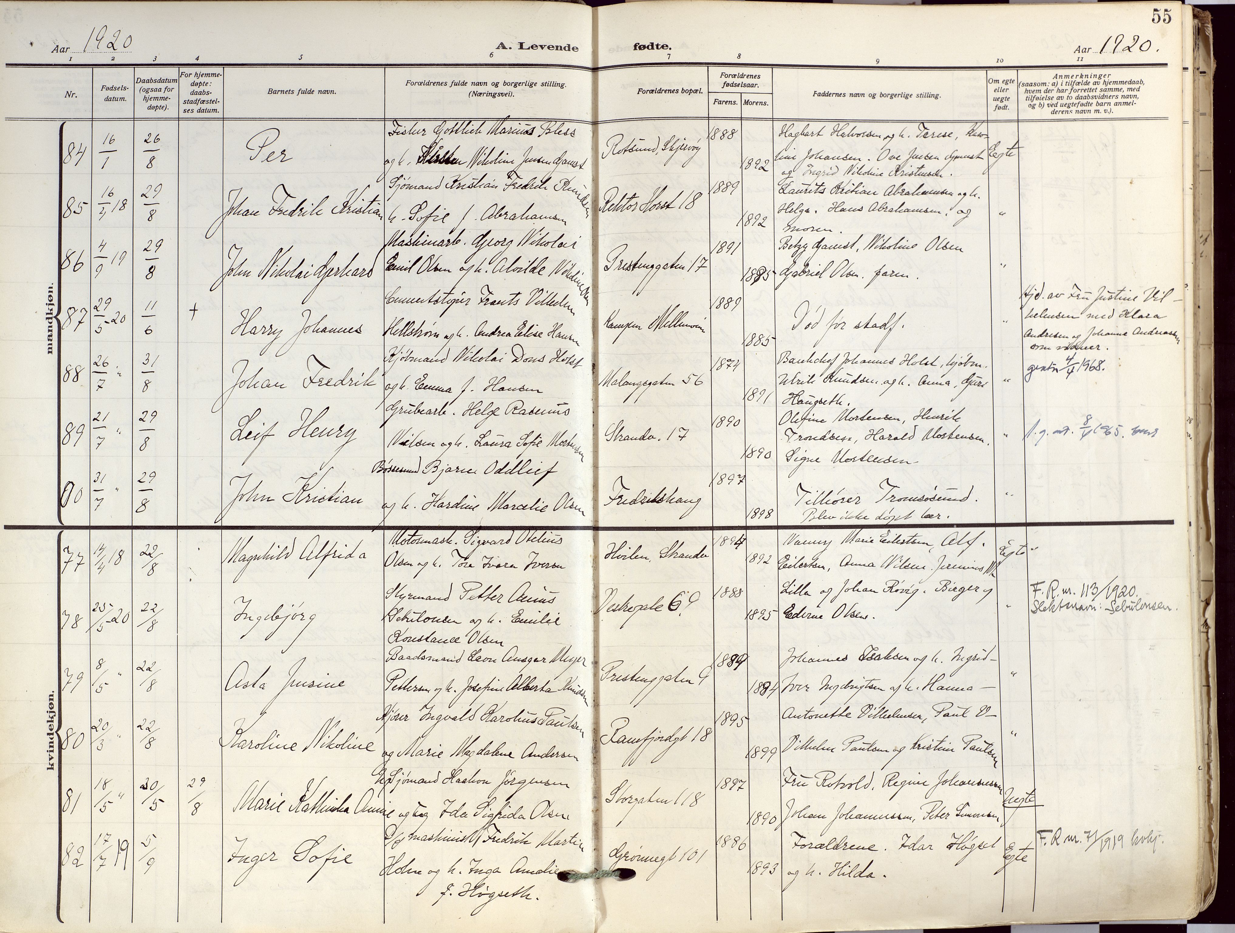 Tromsø sokneprestkontor/stiftsprosti/domprosti, SATØ/S-1343/G/Ga/L0019kirke: Parish register (official) no. 19, 1917-1927, p. 55