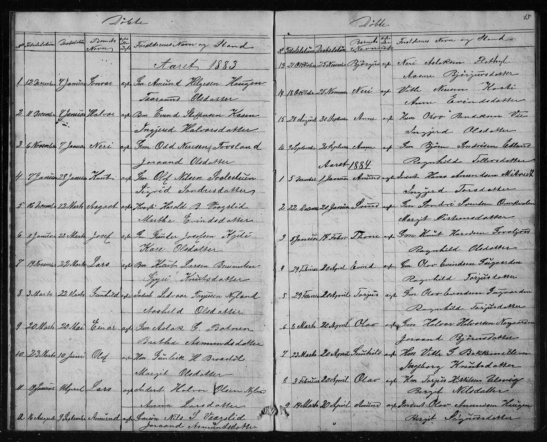 Vinje kirkebøker, SAKO/A-312/G/Gc/L0001: Parish register (copy) no. III 1, 1850-1893, p. 15
