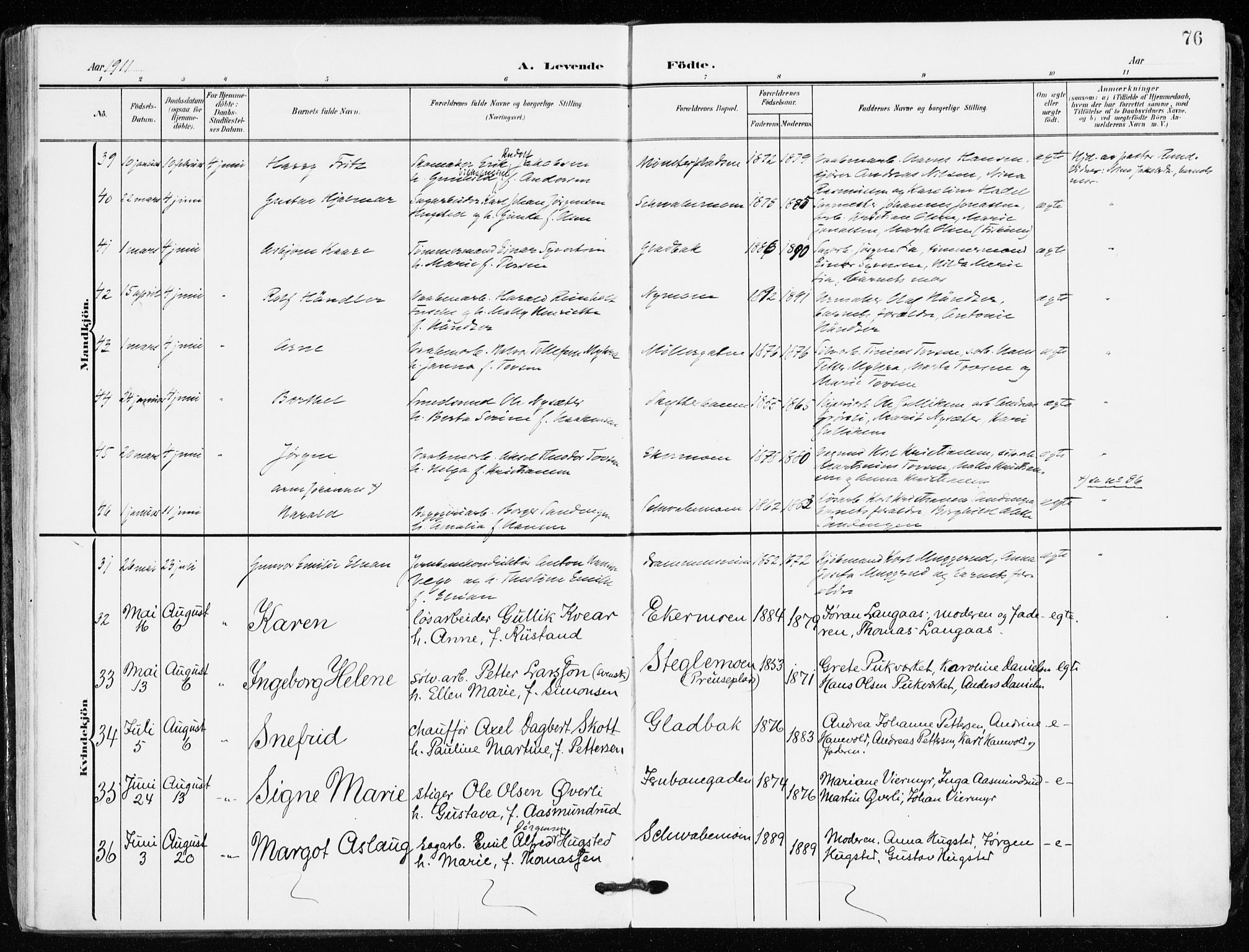 Kongsberg kirkebøker, AV/SAKO-A-22/F/Fb/L0004: Parish register (official) no. II 4, 1906-1918, p. 76