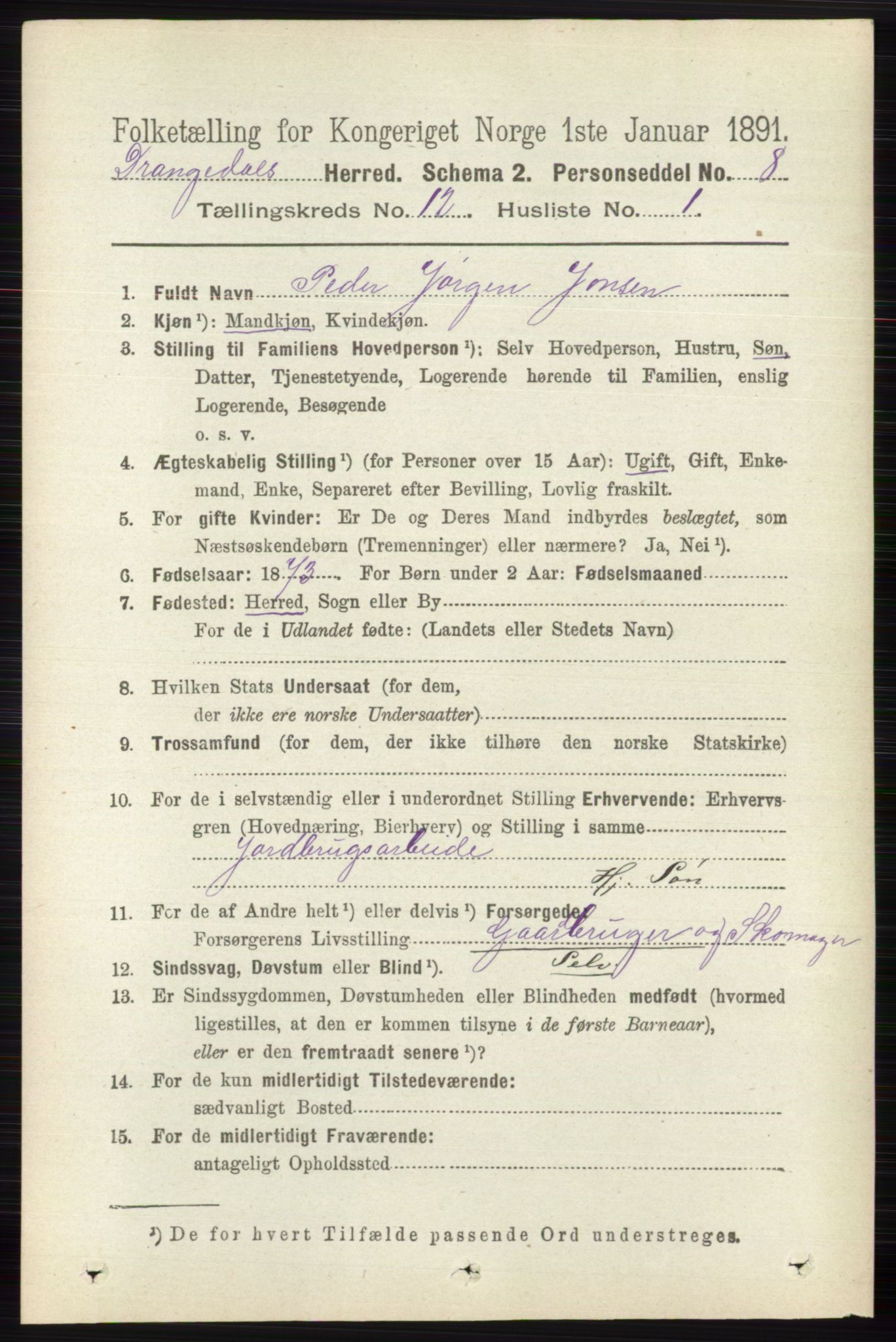 RA, 1891 census for 0817 Drangedal, 1891, p. 4368