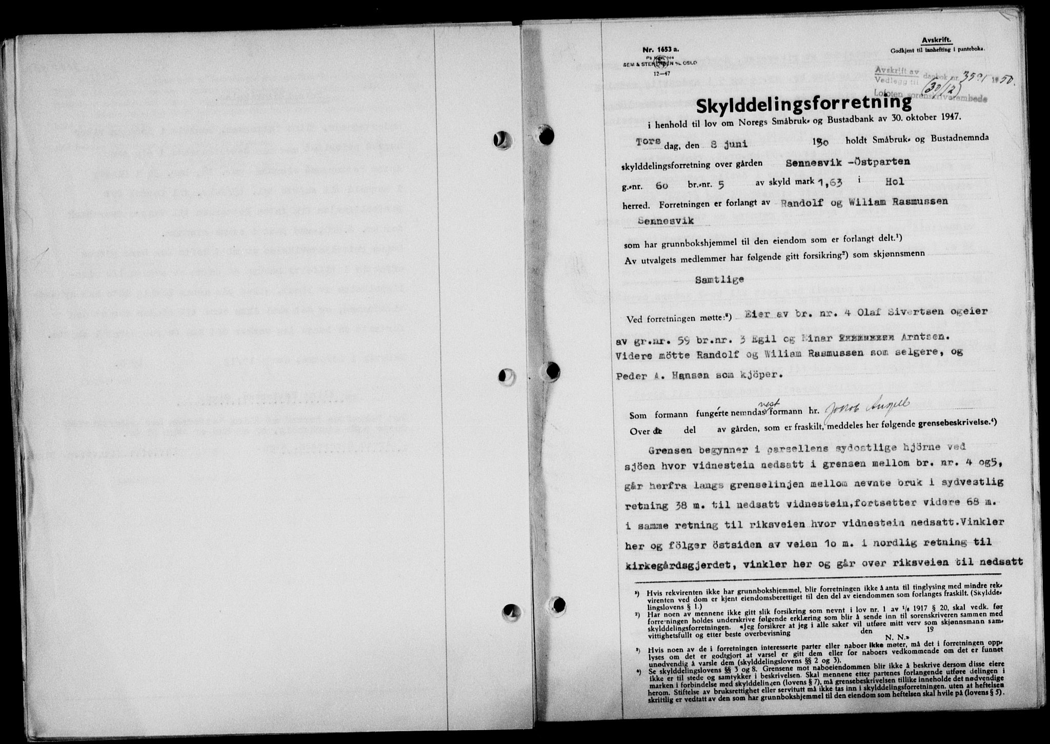 Lofoten sorenskriveri, SAT/A-0017/1/2/2C/L0025a: Mortgage book no. 25a, 1950-1951, Diary no: : 3591/1950