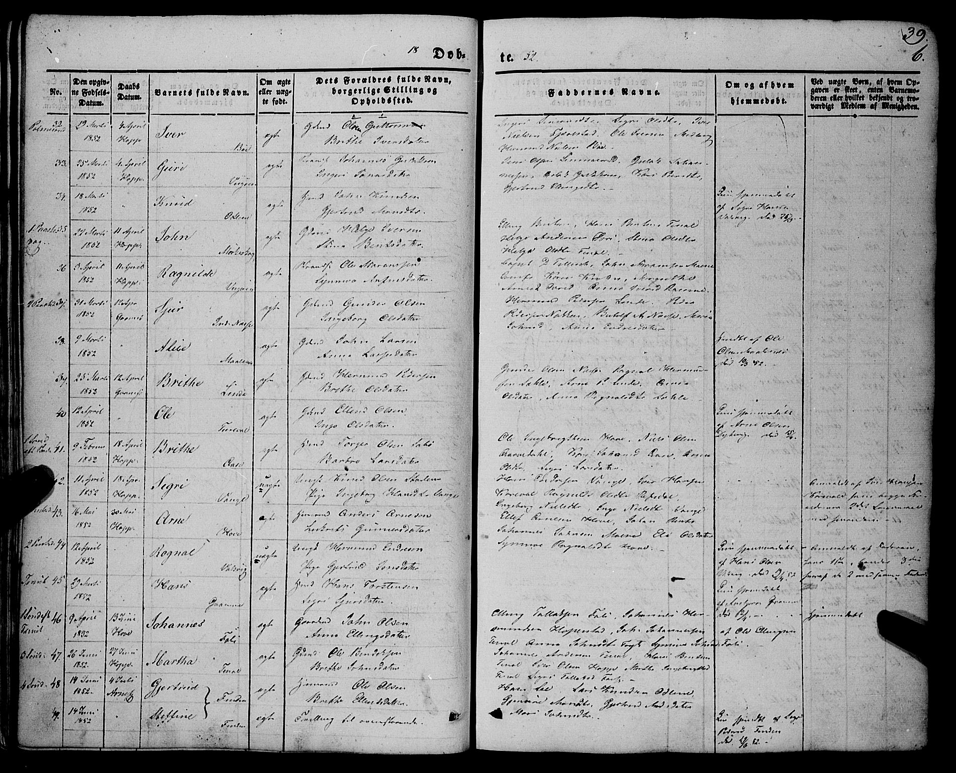 Vik sokneprestembete, SAB/A-81501: Parish register (official) no. A 8, 1846-1865, p. 39