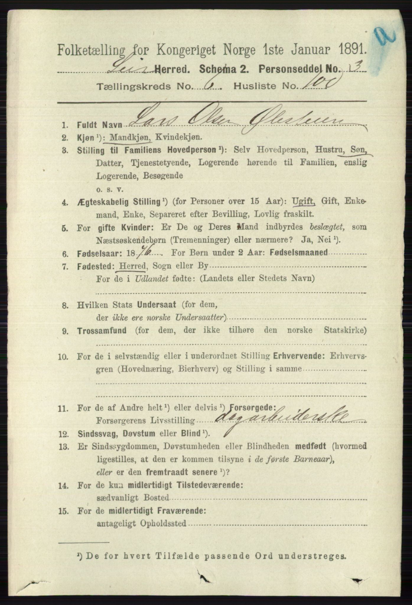 RA, 1891 census for 0626 Lier, 1891, p. 4429