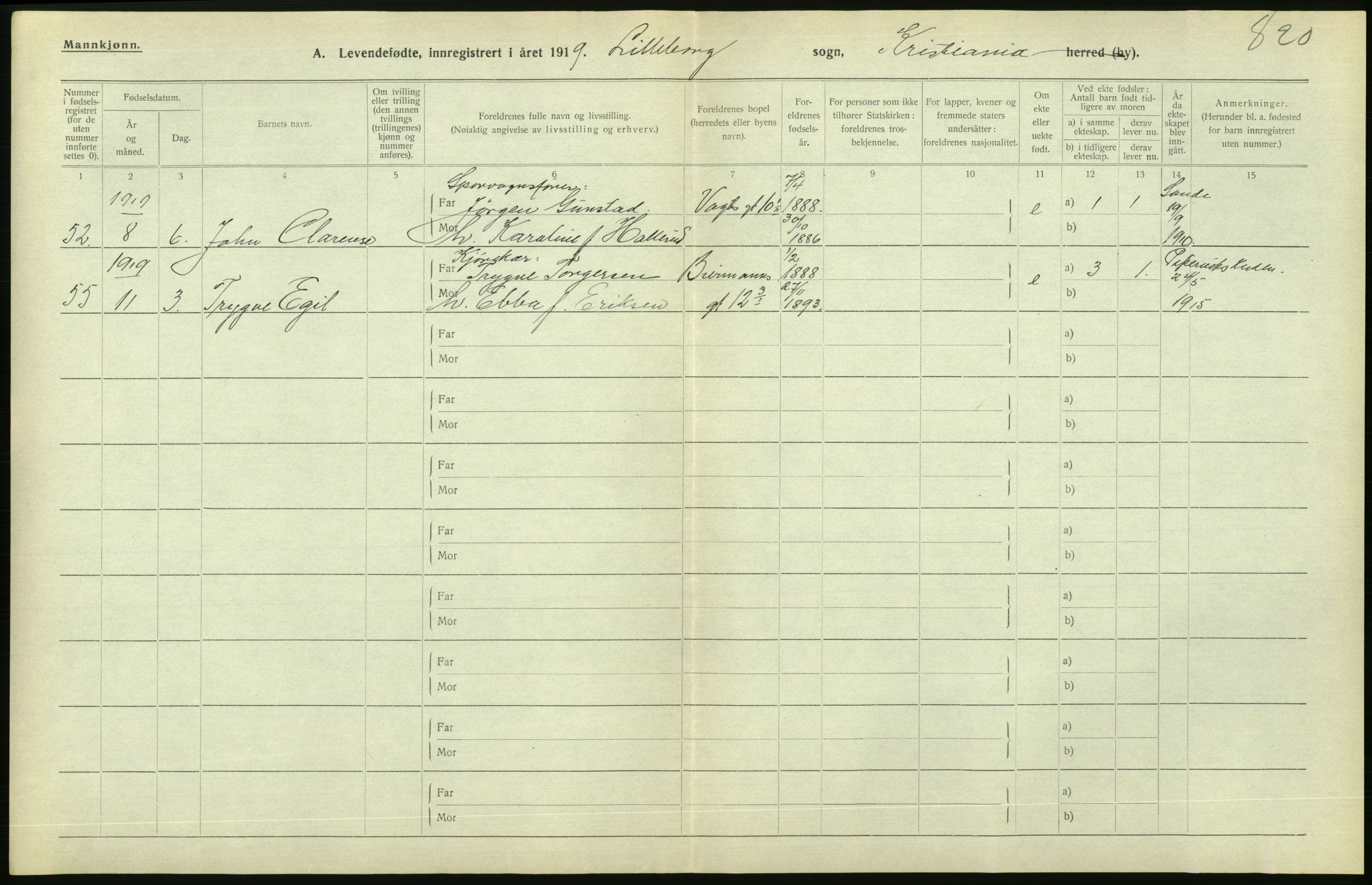 Statistisk sentralbyrå, Sosiodemografiske emner, Befolkning, AV/RA-S-2228/D/Df/Dfb/Dfbi/L0008: Kristiania: Levendefødte menn og kvinner., 1919