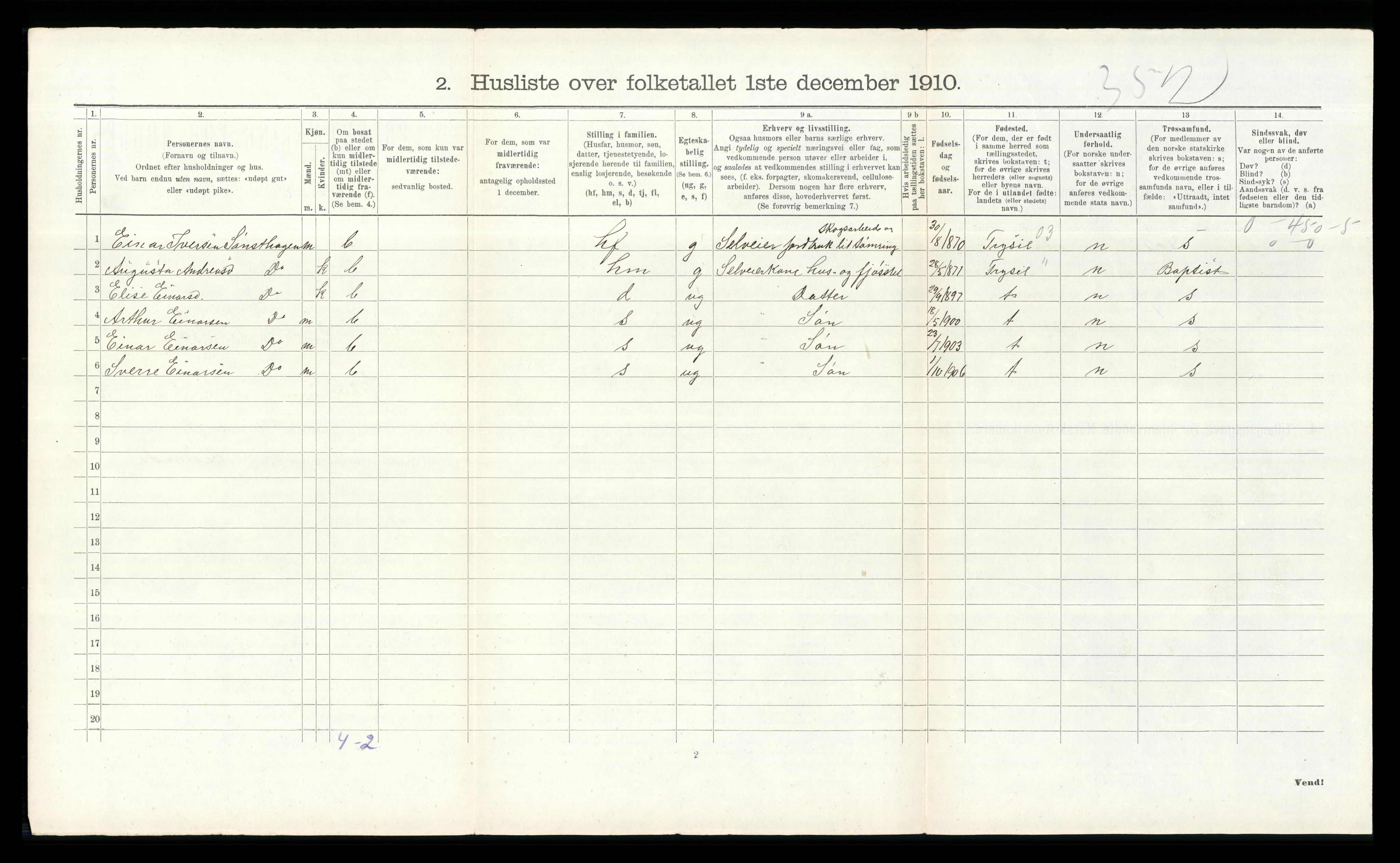 RA, 1910 census for Elverum, 1910, p. 2894