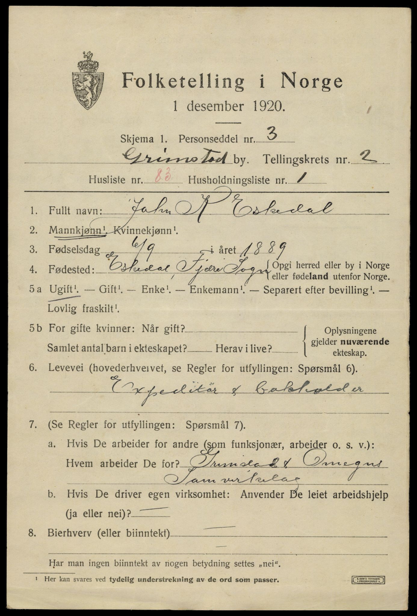 SAK, 1920 census for Grimstad, 1920, p. 4307