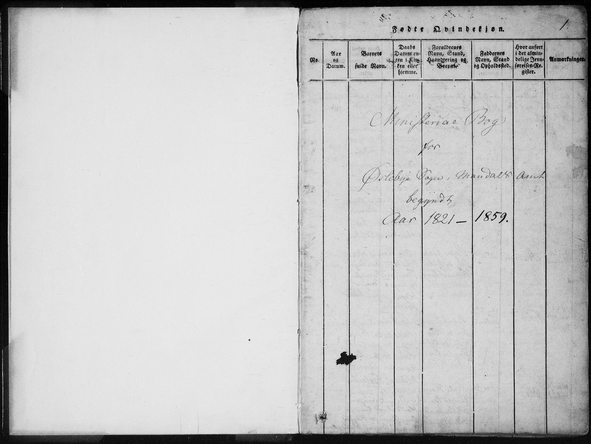 Holum sokneprestkontor, SAK/1111-0022/F/Fa/Fac/L0002: Parish register (official) no. A 2, 1821-1859, p. 0-1