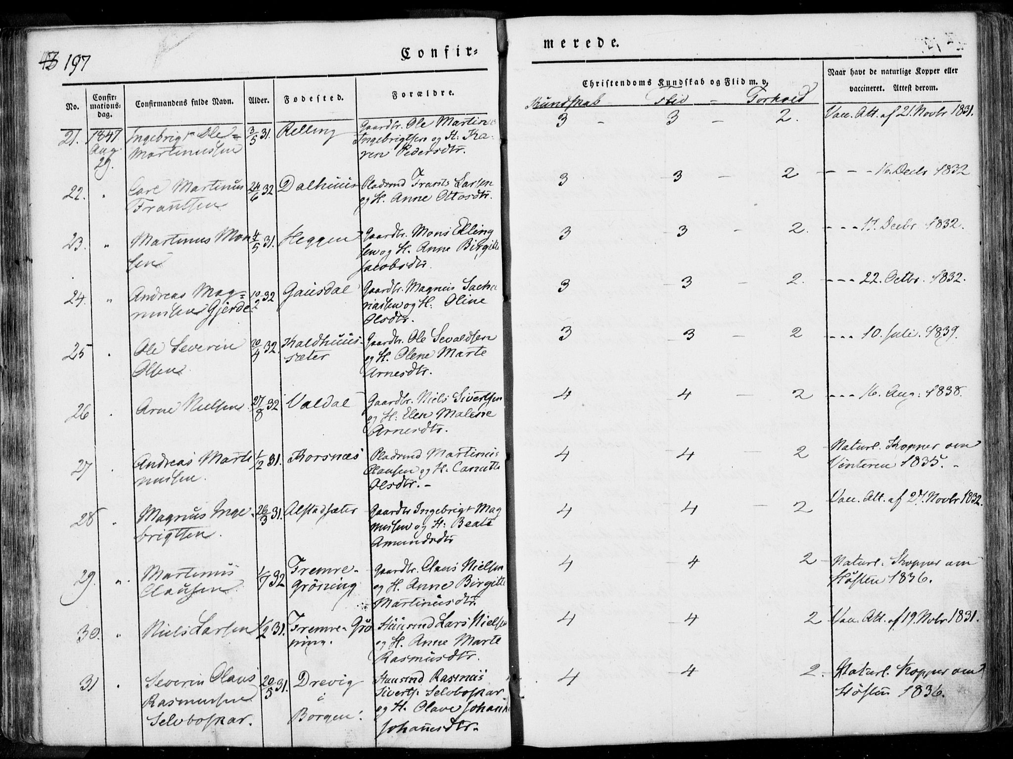 Ministerialprotokoller, klokkerbøker og fødselsregistre - Møre og Romsdal, AV/SAT-A-1454/519/L0248: Parish register (official) no. 519A07, 1829-1860, p. 197