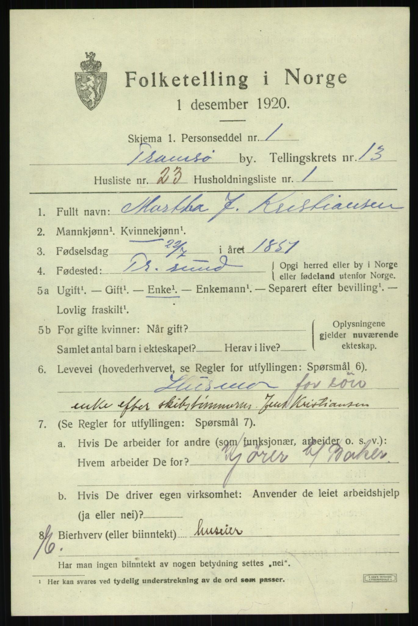 SATØ, 1920 census for Tromsø, 1920, p. 25345