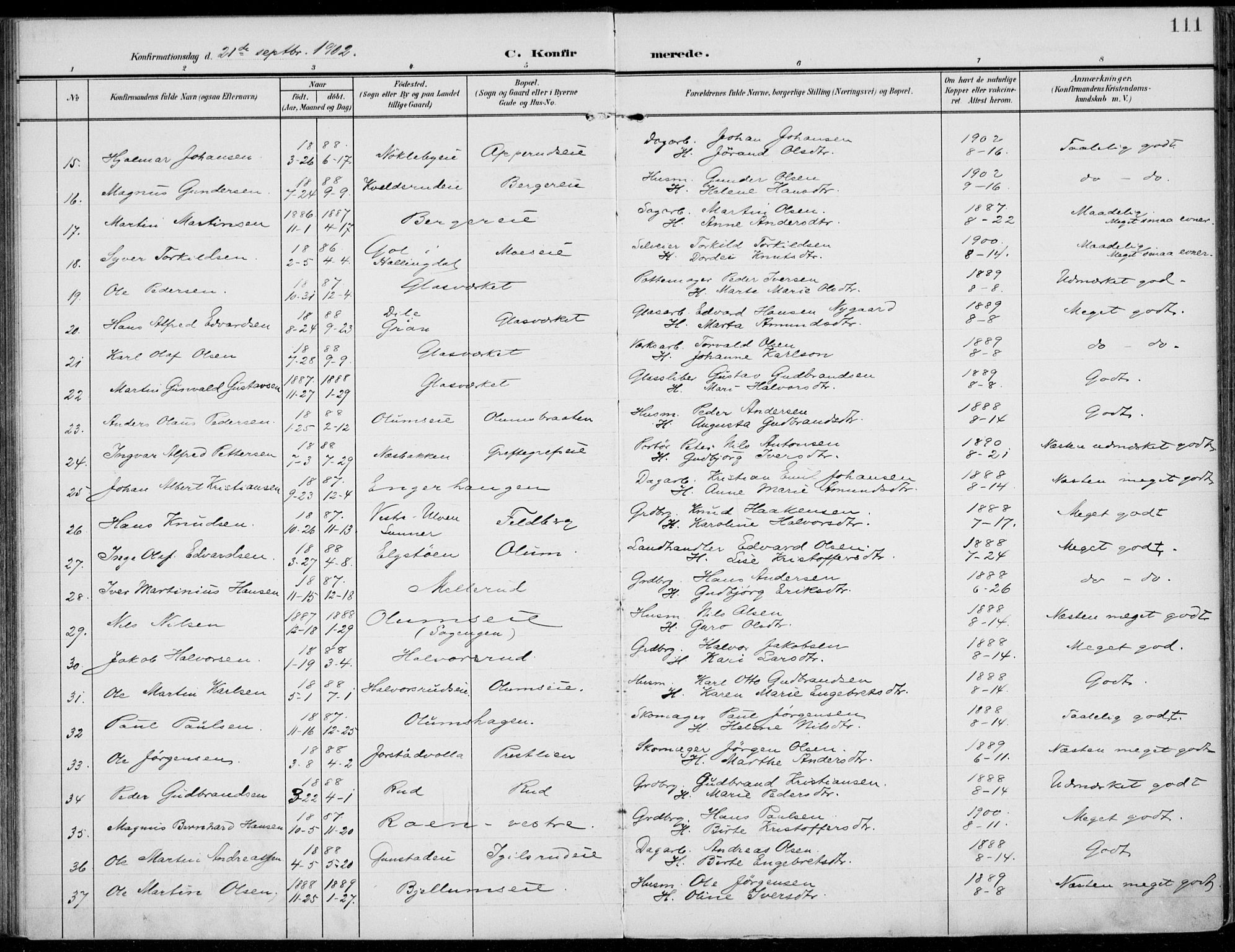 Jevnaker prestekontor, SAH/PREST-116/H/Ha/Haa/L0011: Parish register (official) no. 11, 1902-1913, p. 111
