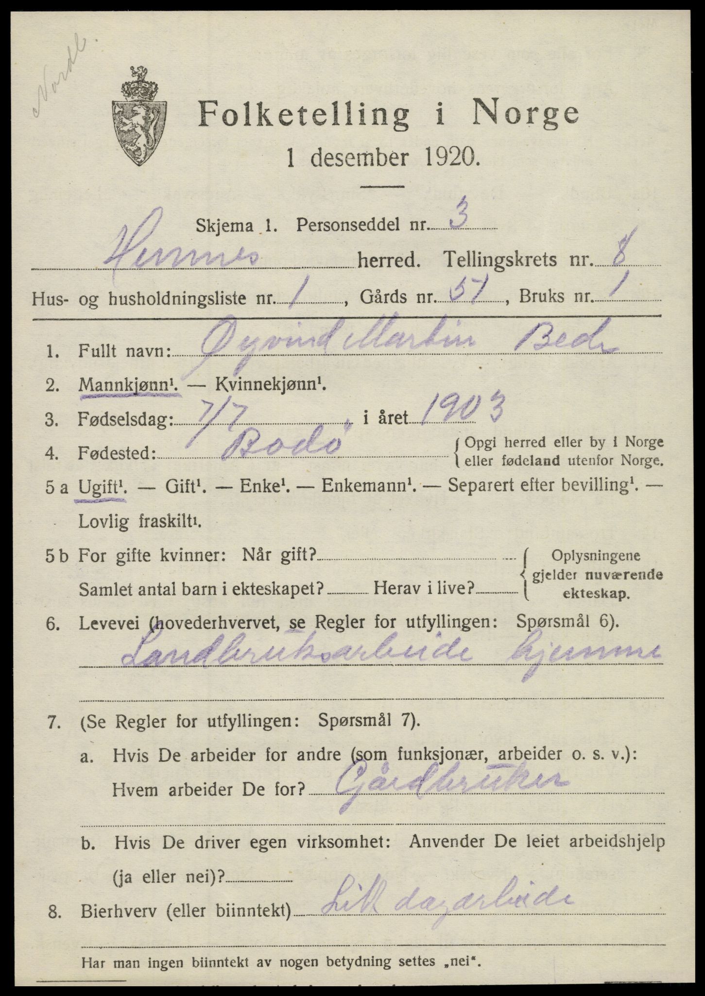 SAT, 1920 census for Hemnes, 1920, p. 7410