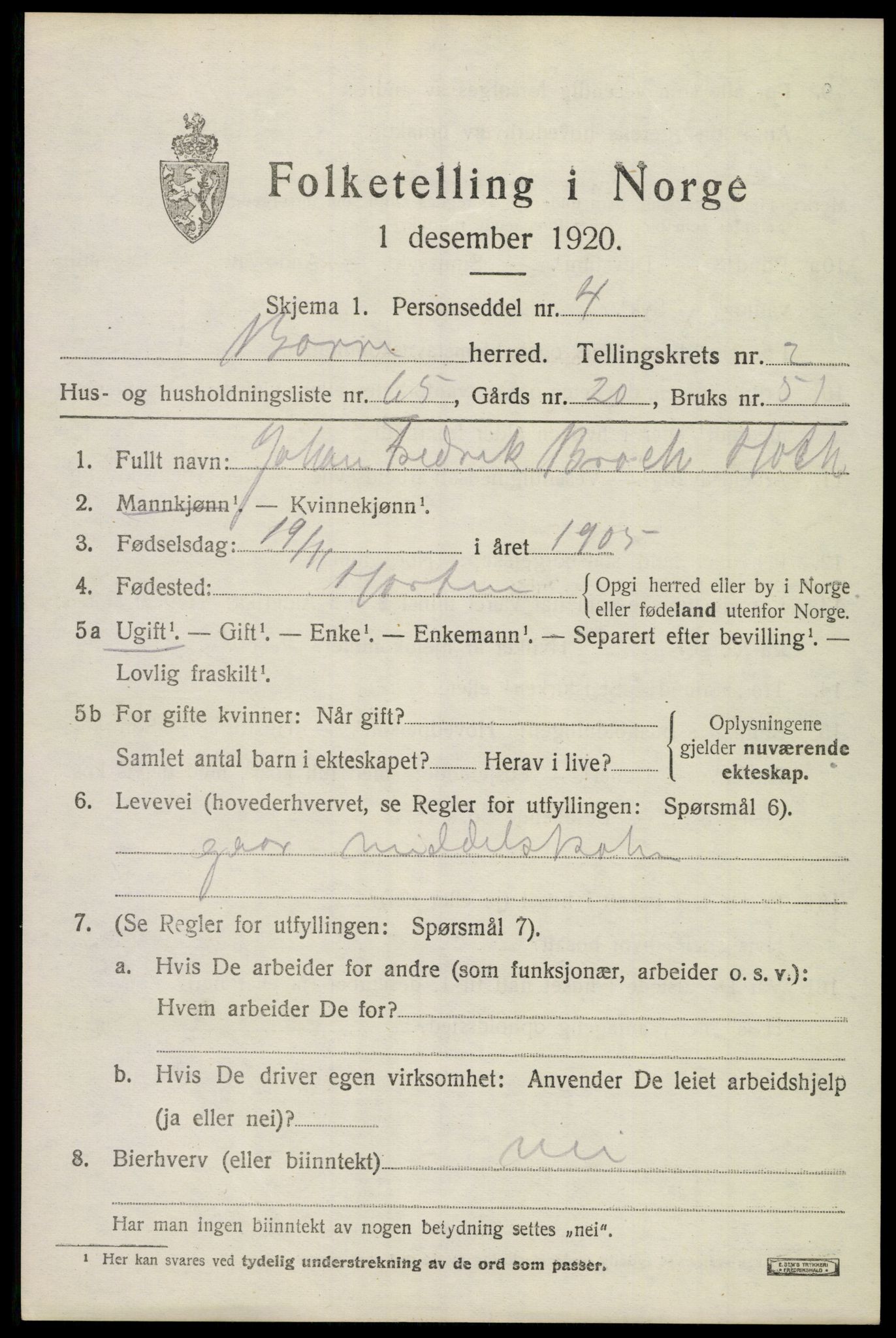 SAKO, 1920 census for Borre, 1920, p. 4920
