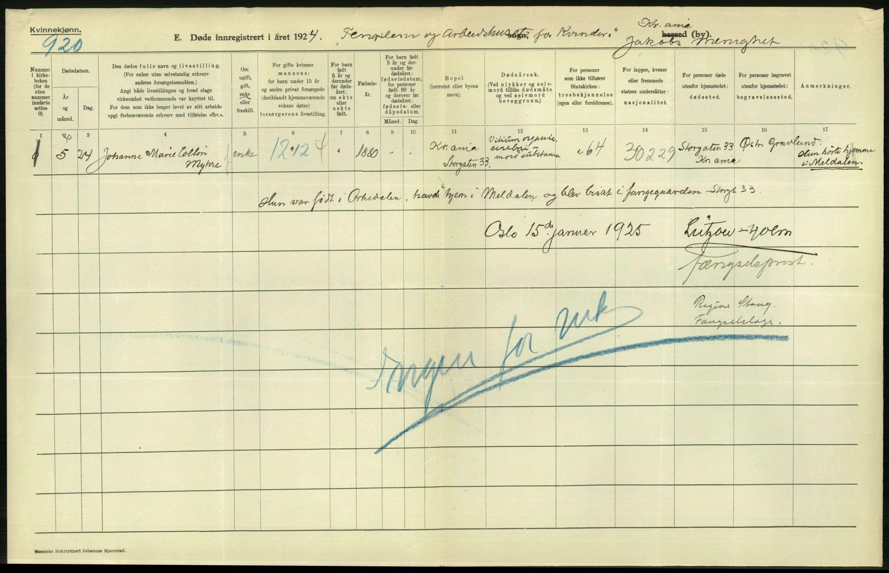 Statistisk sentralbyrå, Sosiodemografiske emner, Befolkning, AV/RA-S-2228/D/Df/Dfc/Dfcd/L0009: Kristiania: Døde kvinner, dødfødte, 1924, p. 600