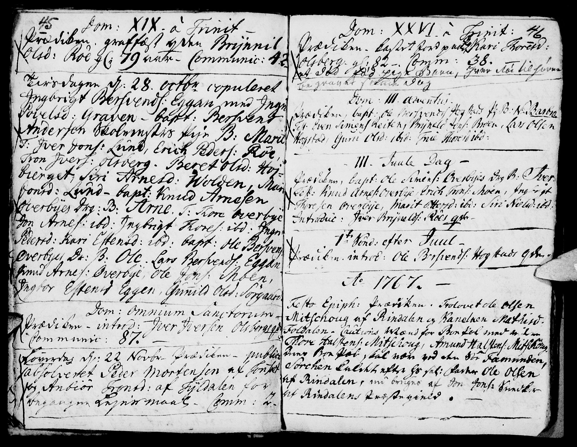 Tynset prestekontor, AV/SAH-PREST-058/H/Ha/Haa/L0005: Parish register (official) no. 5, 1761-1776, p. 45-46